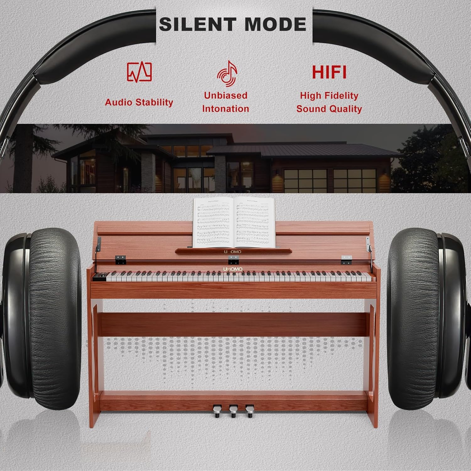 UMOMO 88 Weighted Key Digital Piano with Duet Piano Bench, Beginner Keyboard Piano Full Size Heavy Hammer Weighted Action Electric Piano Keyboard with USB MIDI, Brown