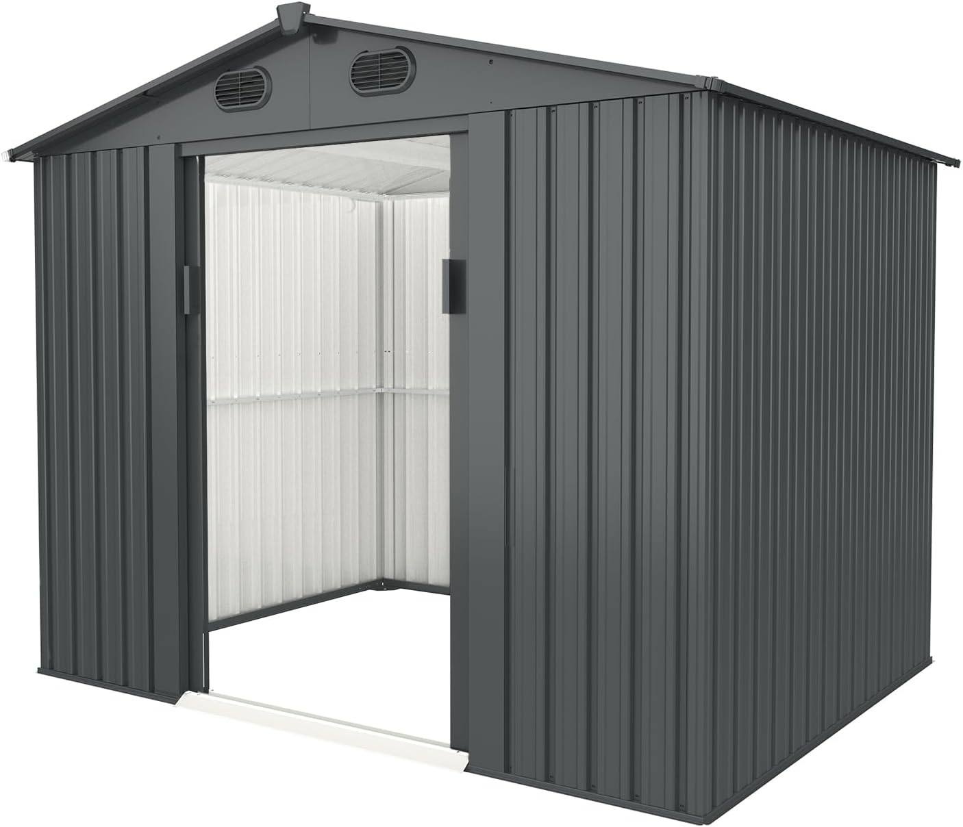 Generic Outdoor Storage Shed, 8' X 6' Galvanized Steel Garden Shed with 4 Vents Double Sliding Door, Utility Tool Shed Storage House for Backyard, Patio, Lawn RR614, Dark Gray