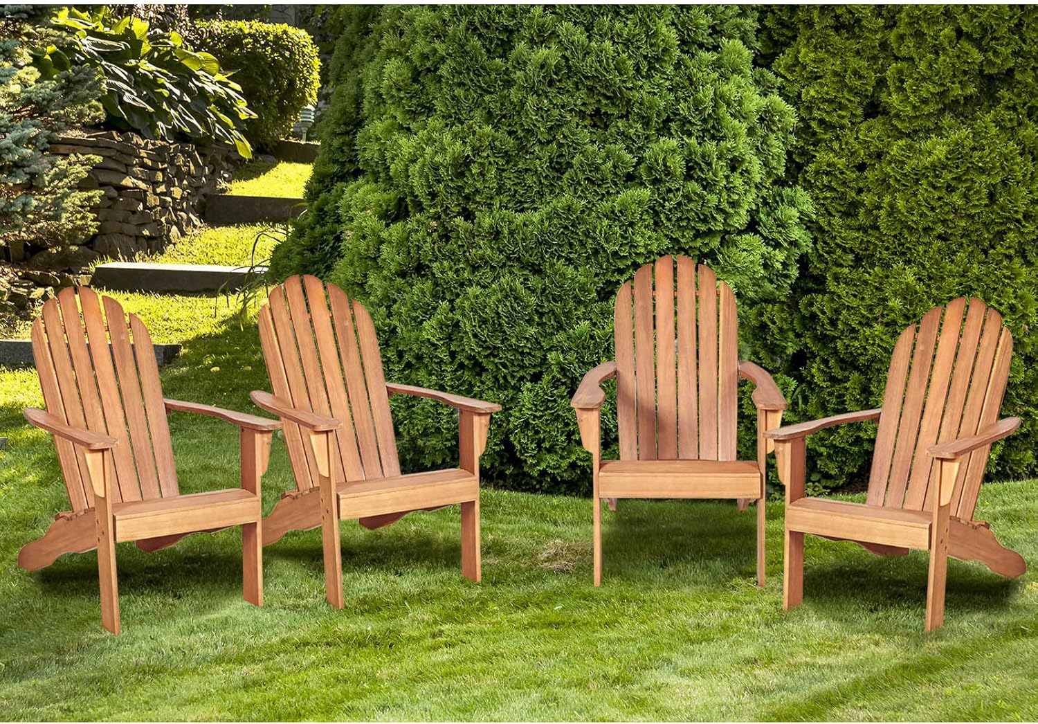 RELAX4LIFE Adirondack Chairs Set of 4, Acacia Wood Adirondack Lounge Chair, Weather Resistant Outdoor Chair for Patio Garden Porch Deck, 350 LBS Weight Capacity, Wooden Fire Pit Chairs (4, Natural)