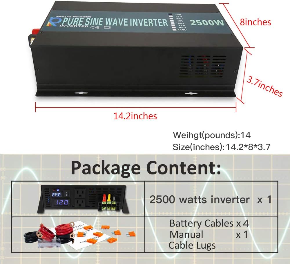 WZRELB 2500W 36V 120V Pure Sine Wave Power Inverter with 2 AC Outlets,Car Inverter