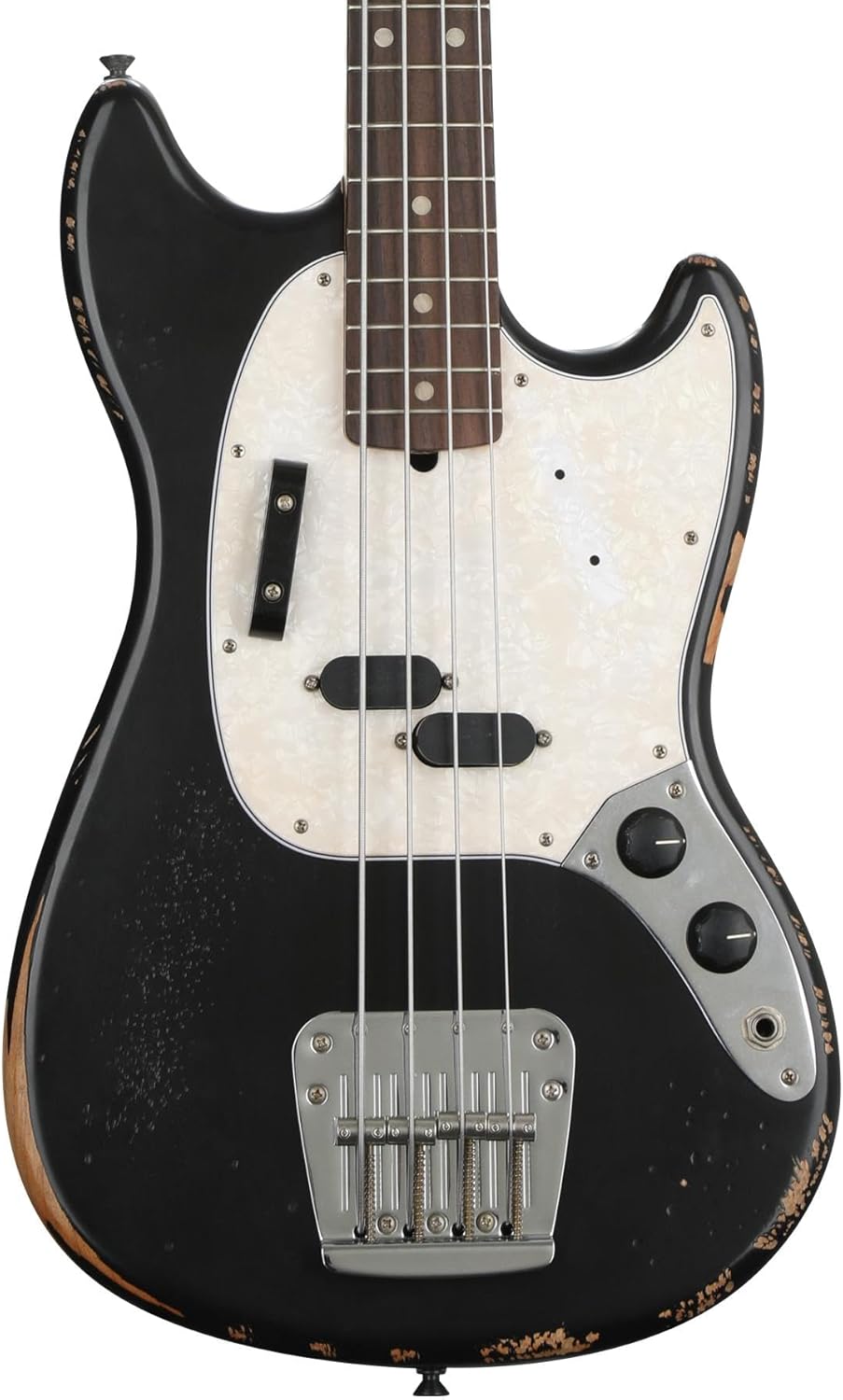 Fender JMJ Road Worn Mustang Bass, Black, Maple Fingerboard