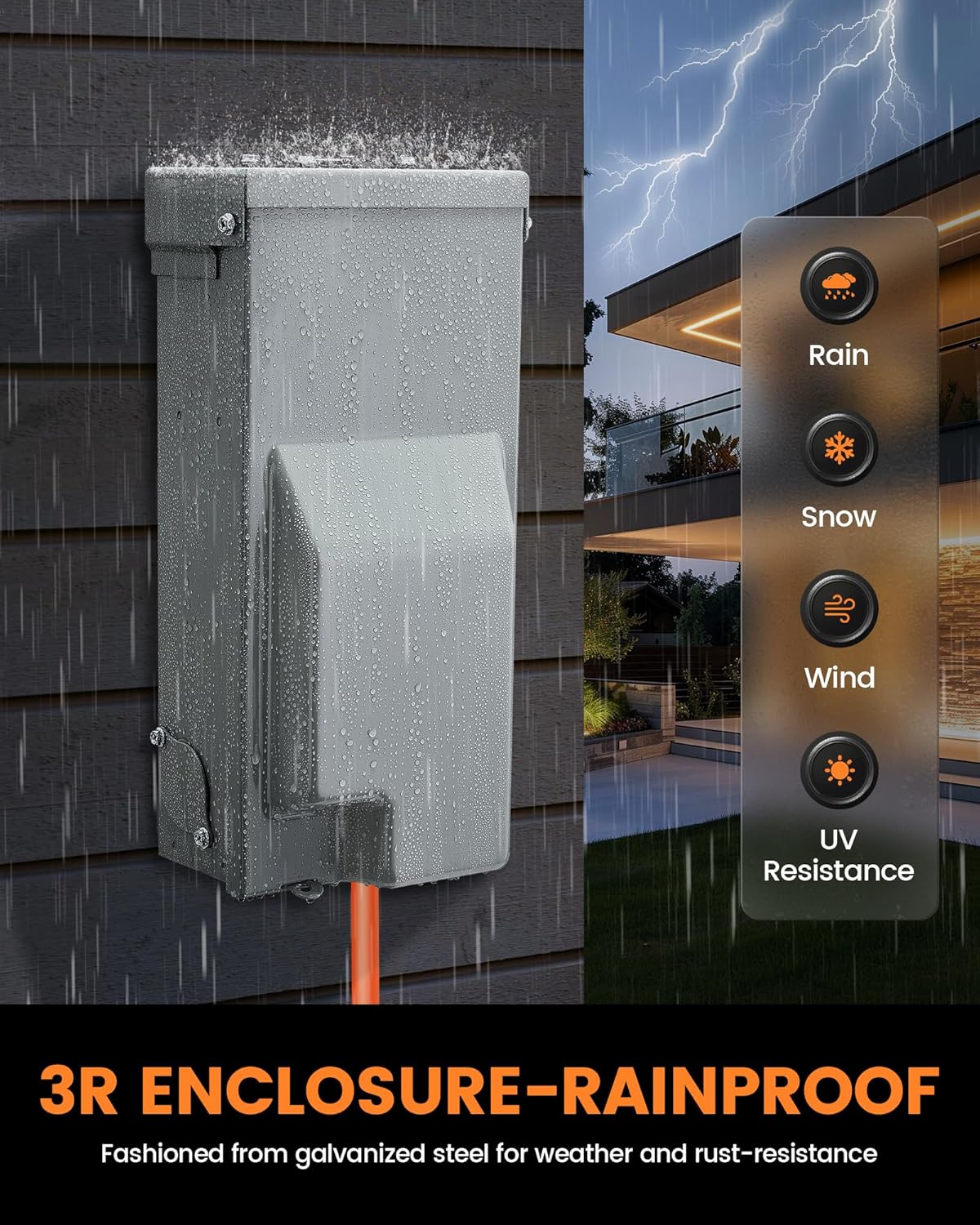 SURAIELEC 30 Amp 50FT Generator Cord and Power Inlet Box, Generator Box with 4-Prong Generator Cord, NEMA L14-30P to L14-30R Generator Cord Waterproof Combo Kit for Snowstorm, ETL Listed Outlet