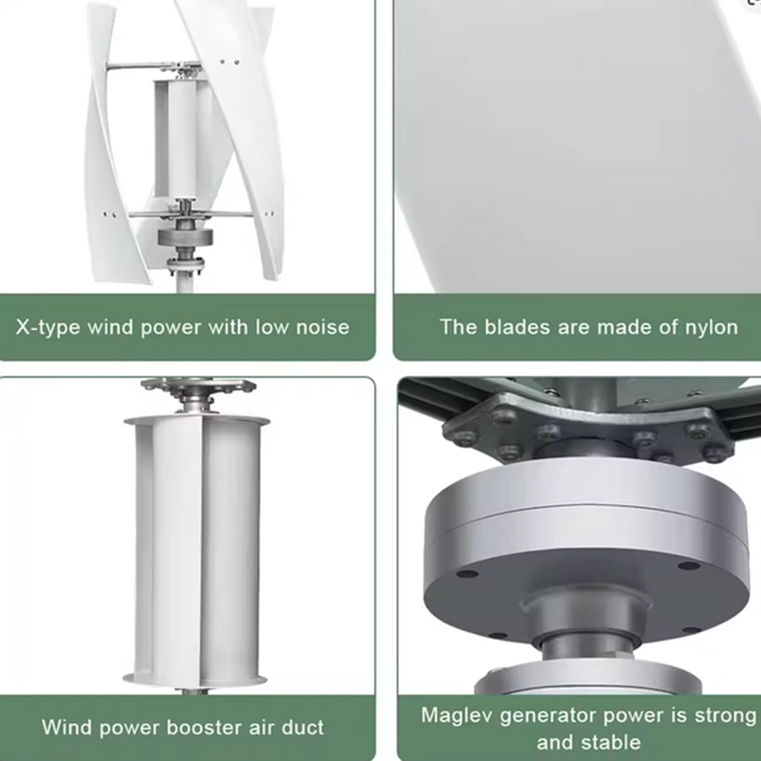 220V,BAOJUHUIKANG 12V 24V 48V 3 Blades Low Noise Generator Windmill Wind Power Turbine Generator Set 10000W Vertical Axis Wind Turbine Kit, for Family (With Controller)