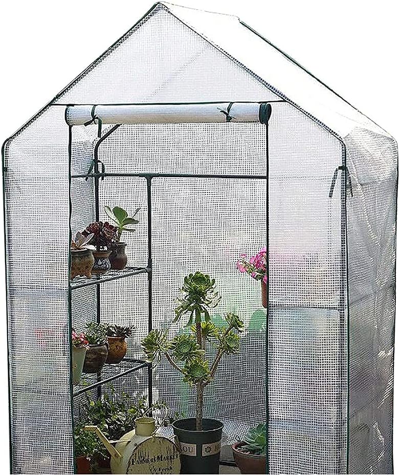 Greenhouses Walk In Greenhouse – Green House with 4 Shelves and Weatherproof Re-enforced Plastic PVC Cover – Plant House/Grow House for Garden and Outdoor – Roll Up Zip Panel Door – Easy No Tool Assem