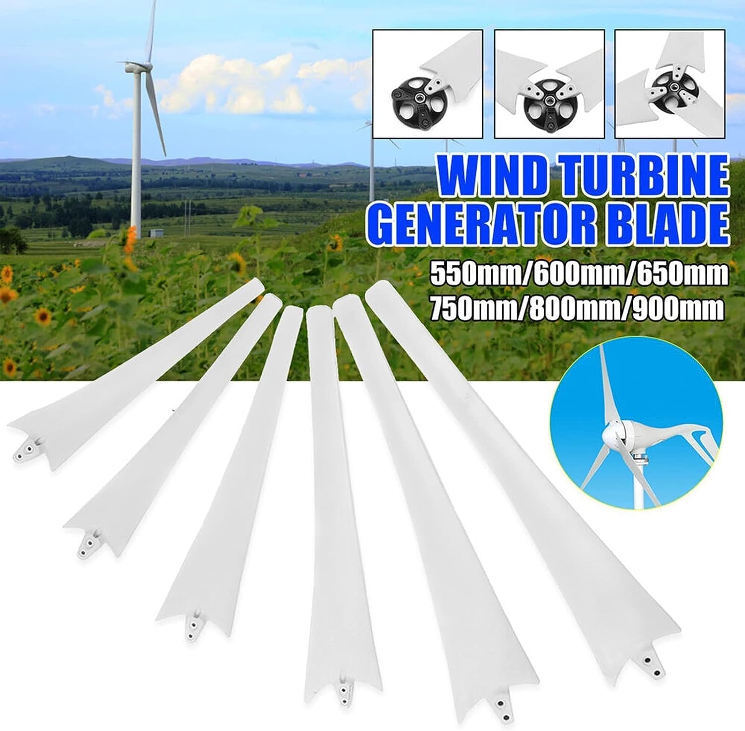 CAJUCA Nylon Fiber Blade Horizontal Wind Turbine 1Pc DIY Windmill Blade Wind Turbine Blade (Color : White, Size : 550Mm)