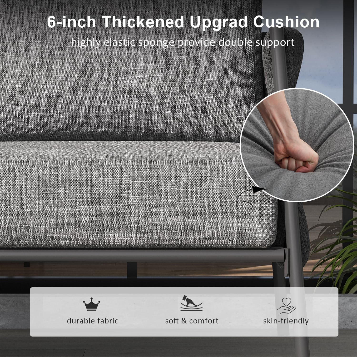 LayinSun 7 Piece Outdoor Furniture Set with Fire Pit Table, Modern Rope Woven Patio Conversation Sofa Set with Olefin Braid and Deep Seating