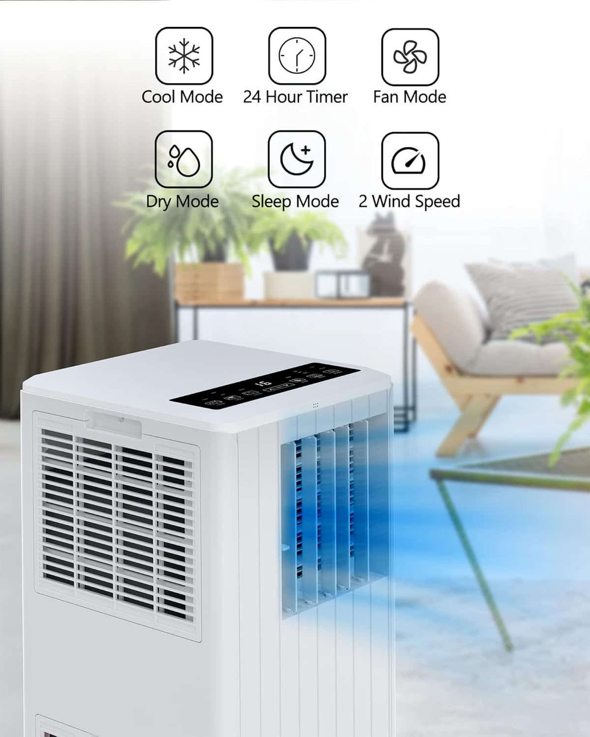 8000 BTU Portable Air Conditioner – 3-In-1 Cooling, Dehumidifying & Fan, Remote Control & Window Kit Included, Ultra Quiet for Bedroom, Office, and Living Room