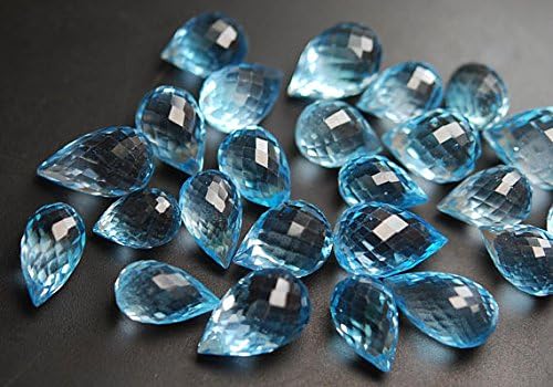 4 Pcs,Side Drilled,Sky Blue Topaz Micro Faceted Drops Shaped Briolettes,19-21mm