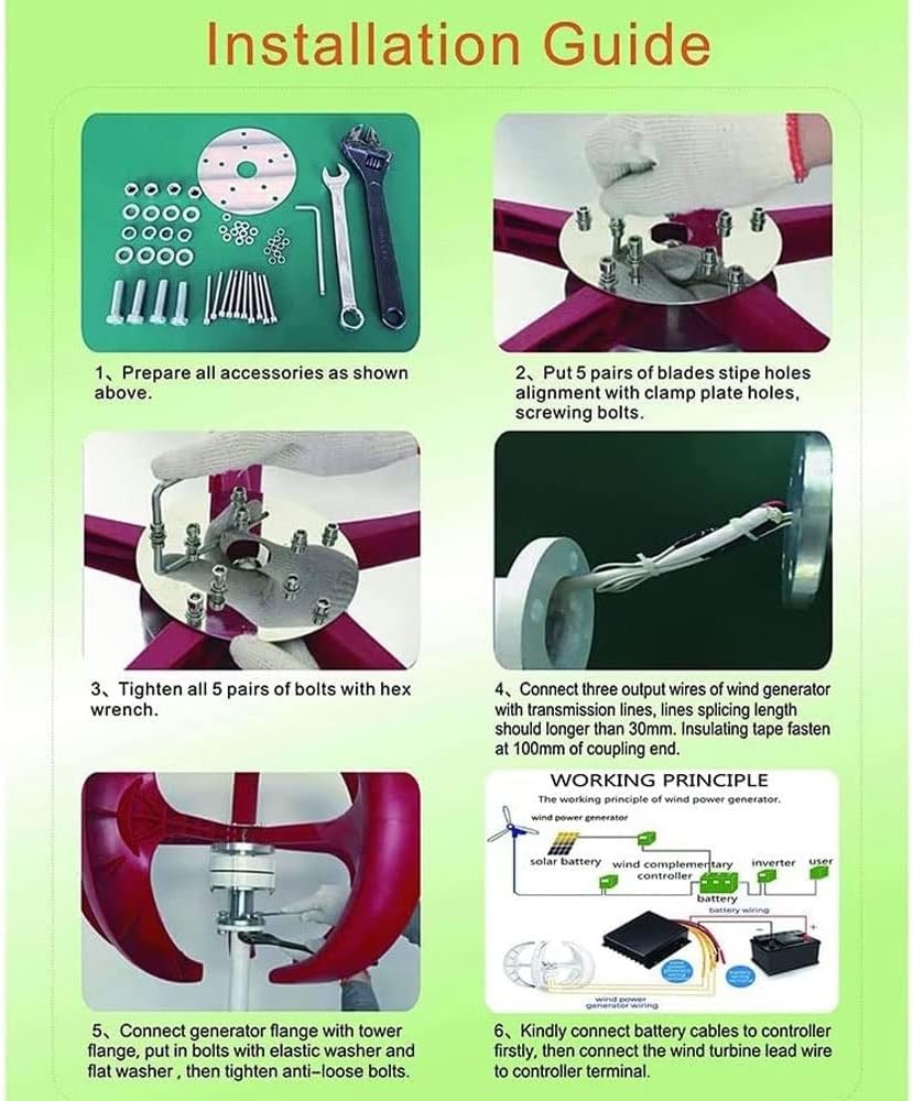 500W Wind Turbine Generator with Charge Controller 12V 24V 5 Blades Wind Generator for Home Farm Garden Boat Marine Monitoring or Street Lighting