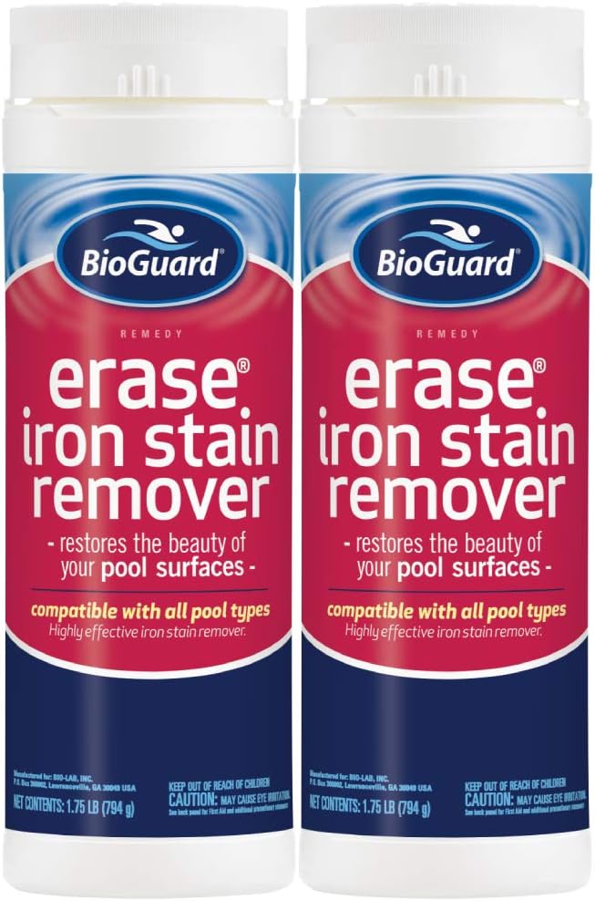 BioGuard Erase Iron Stain Remover, 1.75 lb, Pack of 2, Highly Effective Iron Stain Remover, Restore Pool Surfaces, Suitable for All Pool Types
