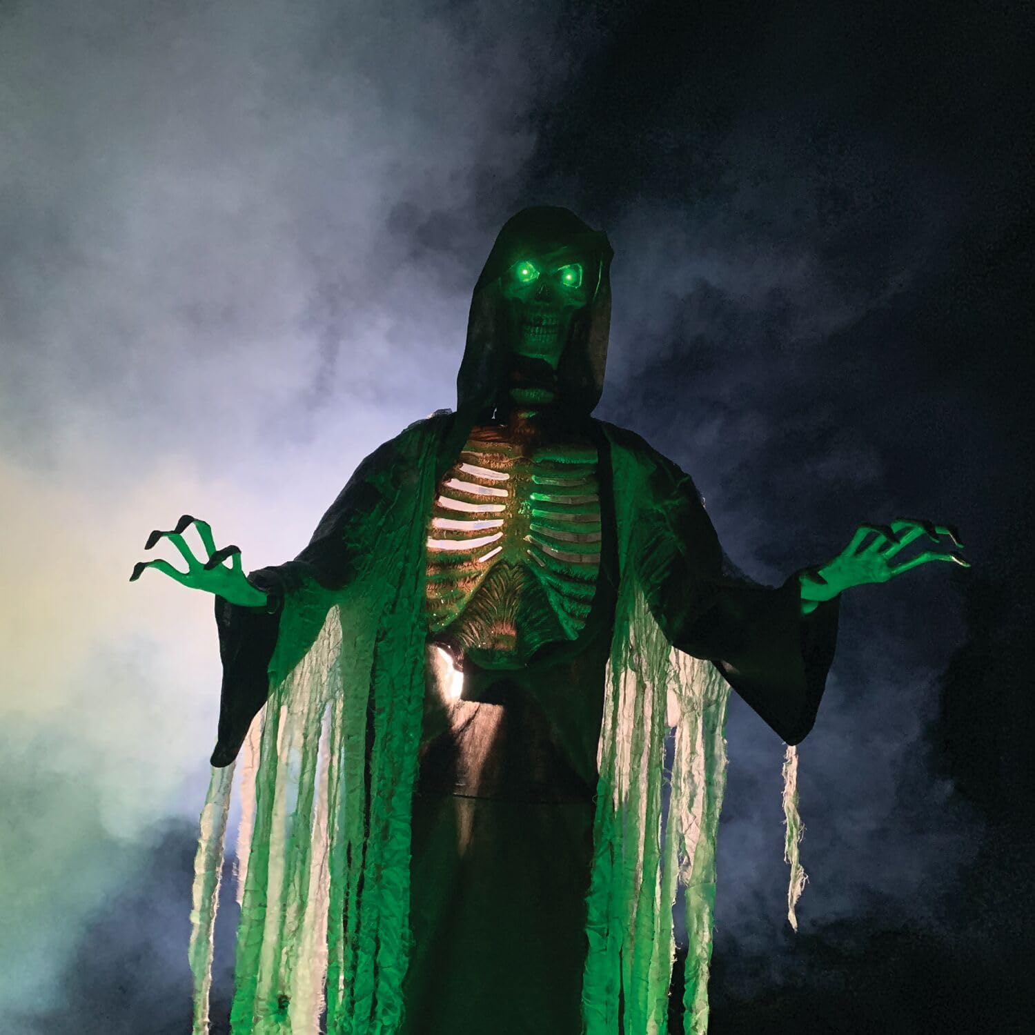 Haunted Hill Farm 7-Ft. Tall Graveyard Ghoul, Motion Activated Scary Halloween Prop, Battery Operated with On-Off Switch, Light-Up Eyes and Chest for Indoor or Covered Outdoor Halloween Decorations