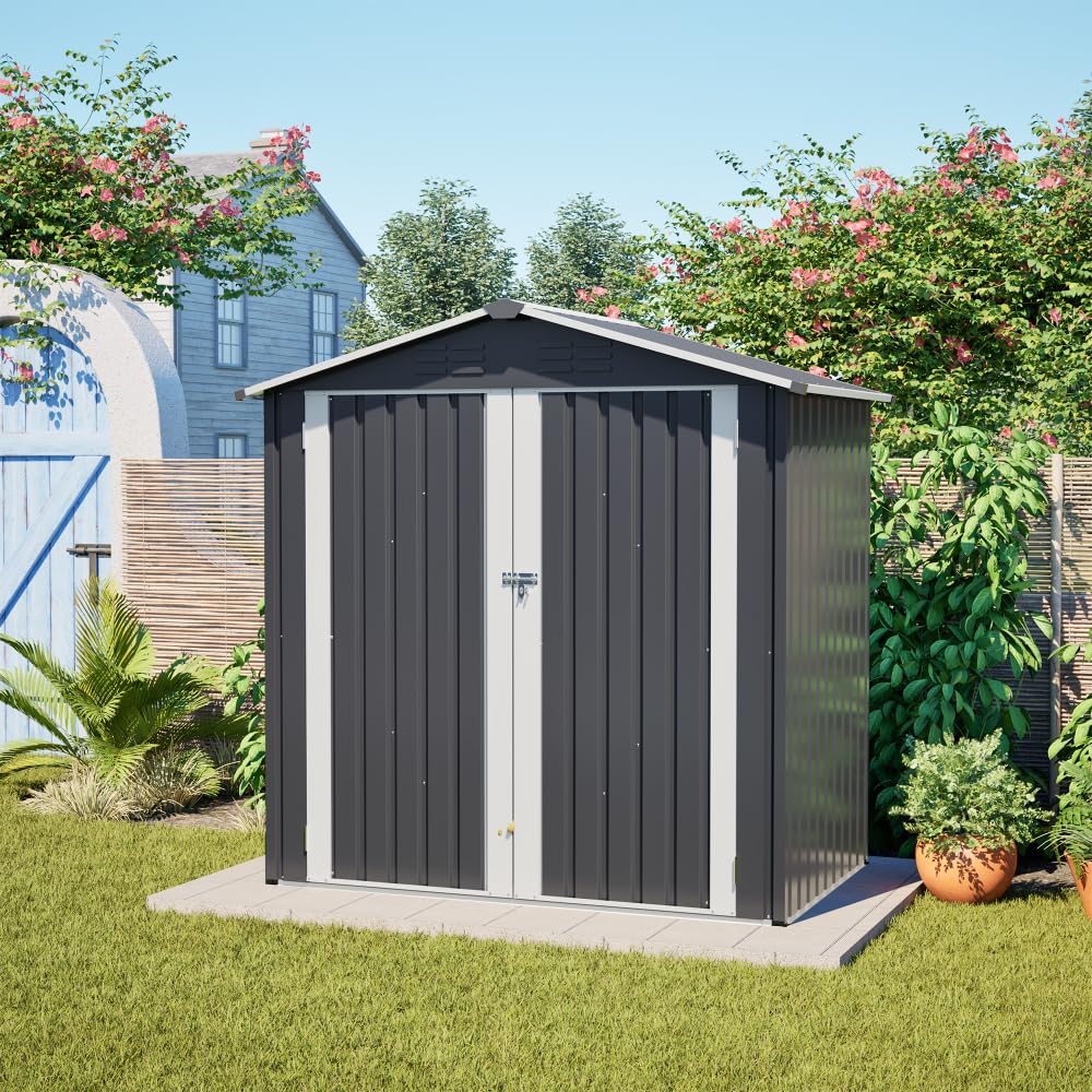 Metal Outdoor Storage Shed, Gray, 6x4 FT, Galvanized Steel Construction, Waterproof, Lockable Door, Sloped Roof Design, 67.3x42.1x72.4 Inches, for Backyard Garden Tool Storage