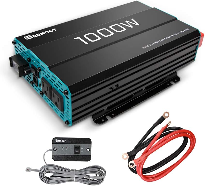 Renogy 1000W Pure Sine Wave Inverter 12V DC to 120V AC Converter & Deep Cycle AGM Battery 12 Volt 100Ah for RV, Solar Marine and Off-Grid Applications, Gray, Model Number: RNG-BATT-AGM12-100