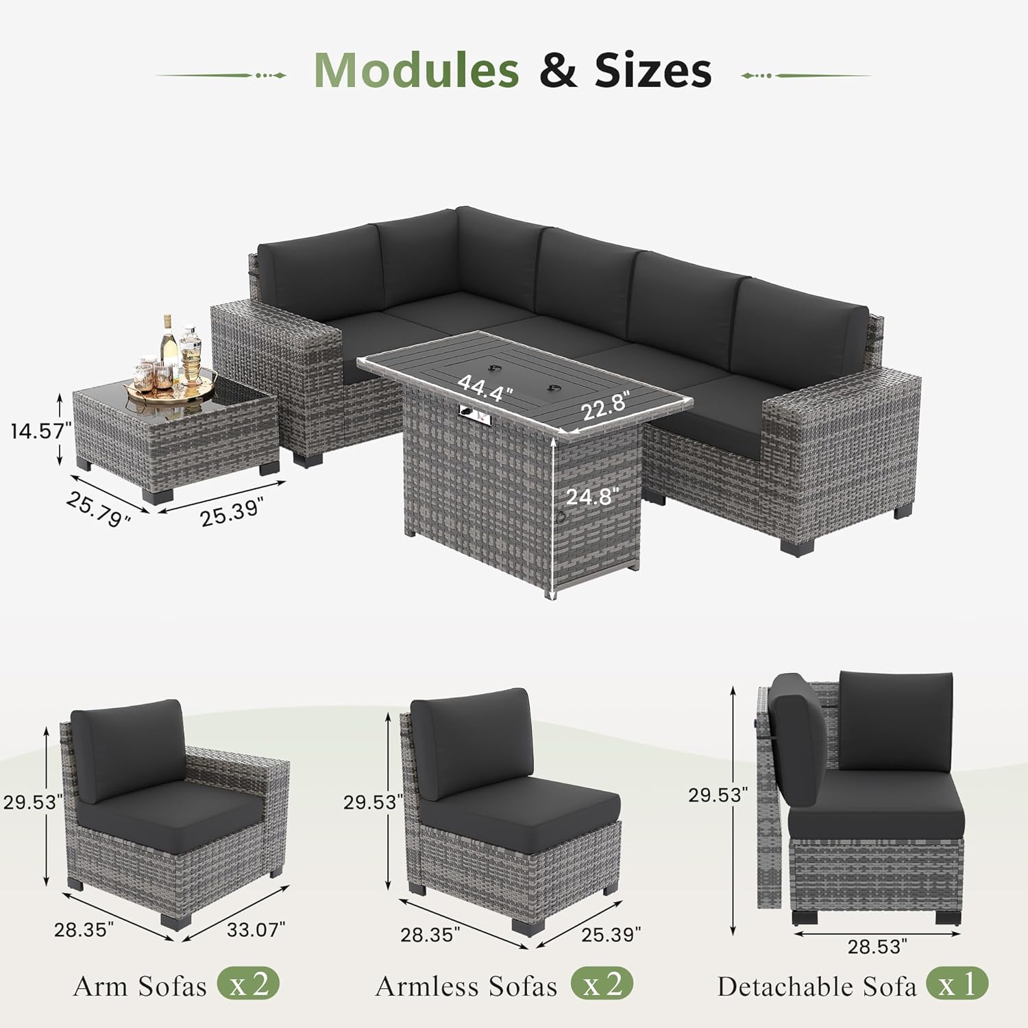 Amopatio Patio Furniture Set 7 Pieces Outdoor Furniture with 44