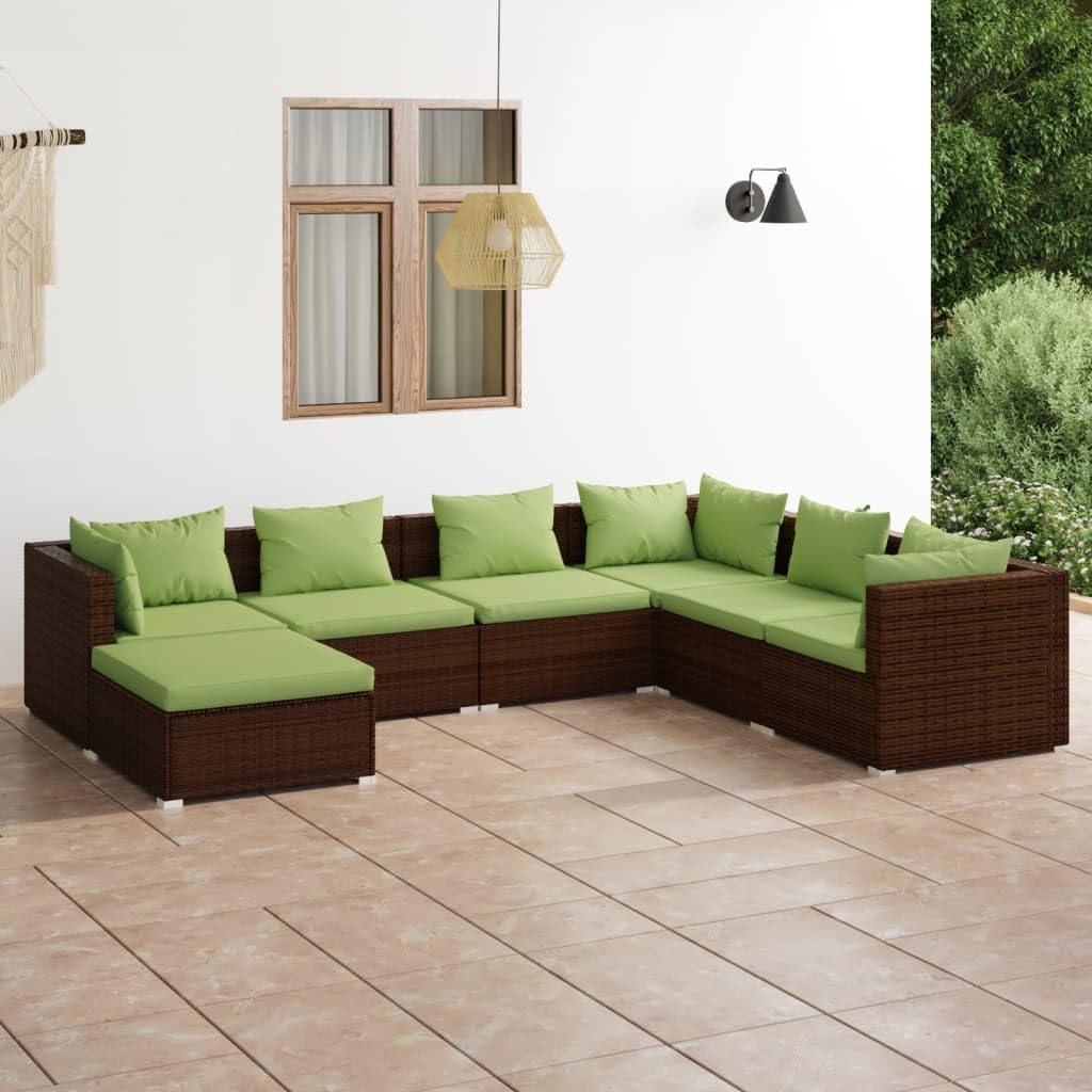 7 Piece Patio Lounge Set with Cushions Poly Rattan Brown,Premium Modular Poly Rattan Patio Lounge Set with Cushions for Outdoor Relaxation and Entertainment Patio Furniture, Outdoor Furniture Sets