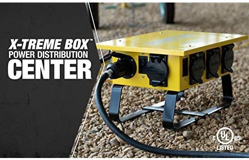 Southwire Temporary Power X-Treme Box - 50A 125/250V Portable Power Distribution with 6 5-20 U-Ground/Straight Blade Receptacles - Rugged Steel Construction