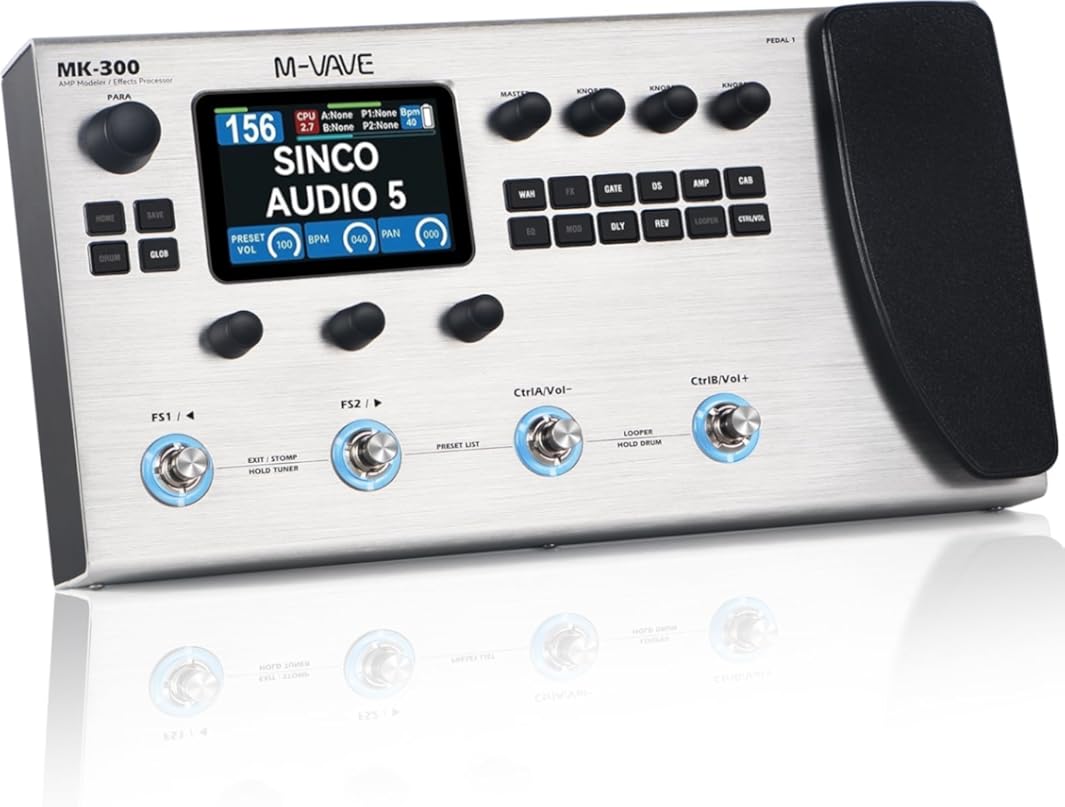 MK-300 Guitar Multi-Effects Pedal with 3.5'' LCD Screen, 320+ Effects,100 Cabs, 301.7s Looper, 128 Drum Machine,120 Amp Modeling, ANN Modelling Technology, USB,XLR and MIDI Support.