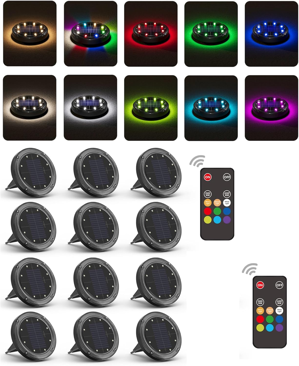 Color Changing Solar Ground Lights with 33ft Long Distance Remote Control - Flat Solar Lights Outdoor Waterproof - Pathway Lights Solar Powered for Yard Decorative Outside Lawn Walkway [12 Pack]