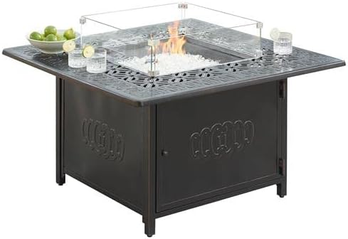 42 in. Aluminum Outdoor Square Propane Fire Table, Antique Copper