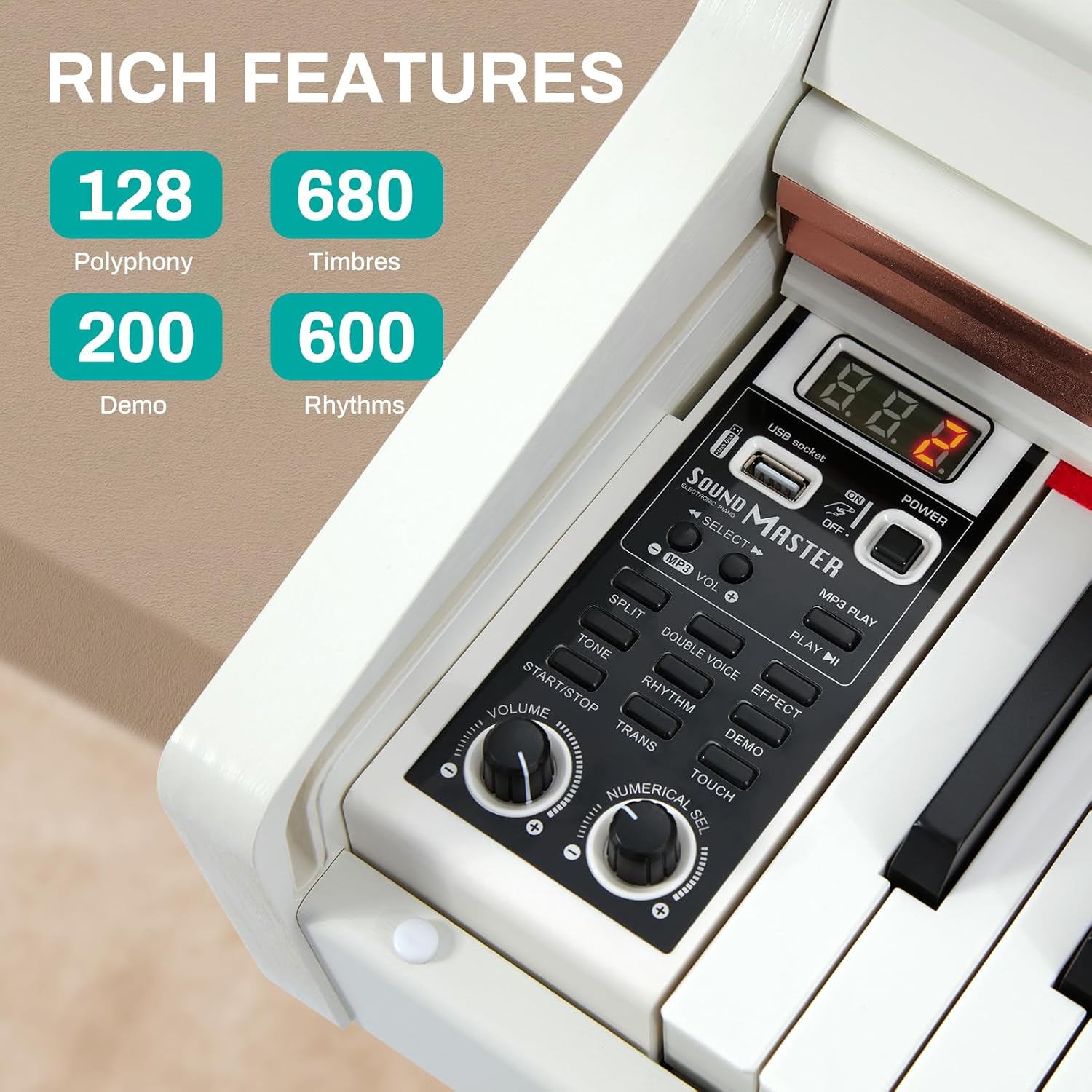 AODSK 88-Key Weighted Hammer Action Digital Piano & White Storage Bench Bundle w/Triple Pedal, Furniture Stand, Key Cover, Lessons & Duet Piano Stool