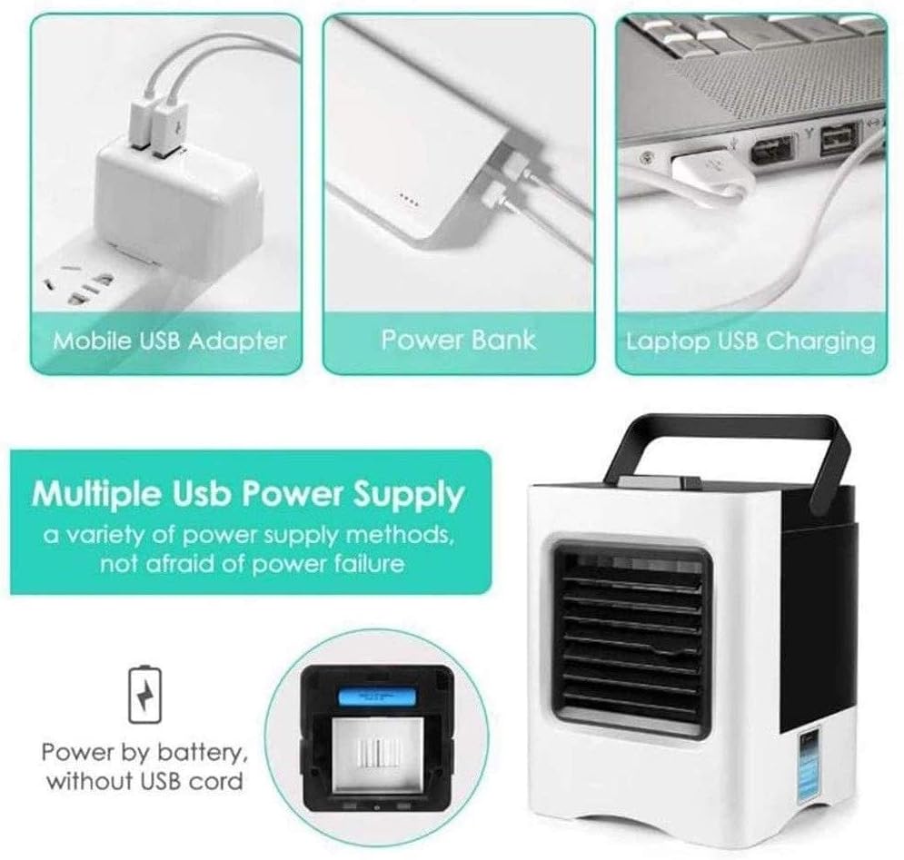 Air Conditioner Cooler Personal Air Cooler USB Coolers,Silent Air Evaporative with 375ml Water Tank,Portable LED Table Fan,Ultra-Quiet Table Fan for Home Office
