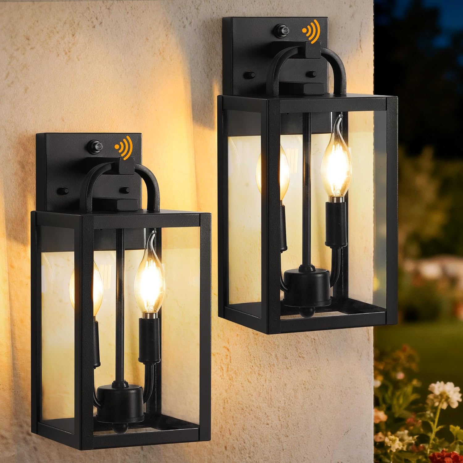 Dusk to Dawn Outdoor Wall Light Fixtures, 2 Pack Front Porch Lights with E12 Sockets, Exterior Waterproof Outdoor Lighting, Anti-Rust Outside Lights for House Garage Patio