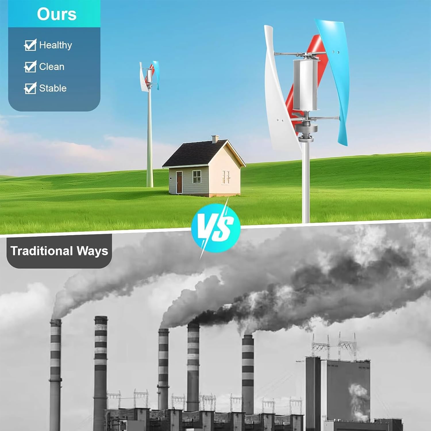 12000W 110V/220V Wind Turbine Vertical Wind Generator Kit, for Marine, RV, Home, Windmill Generator Suit for Hybrid Solar Wind System