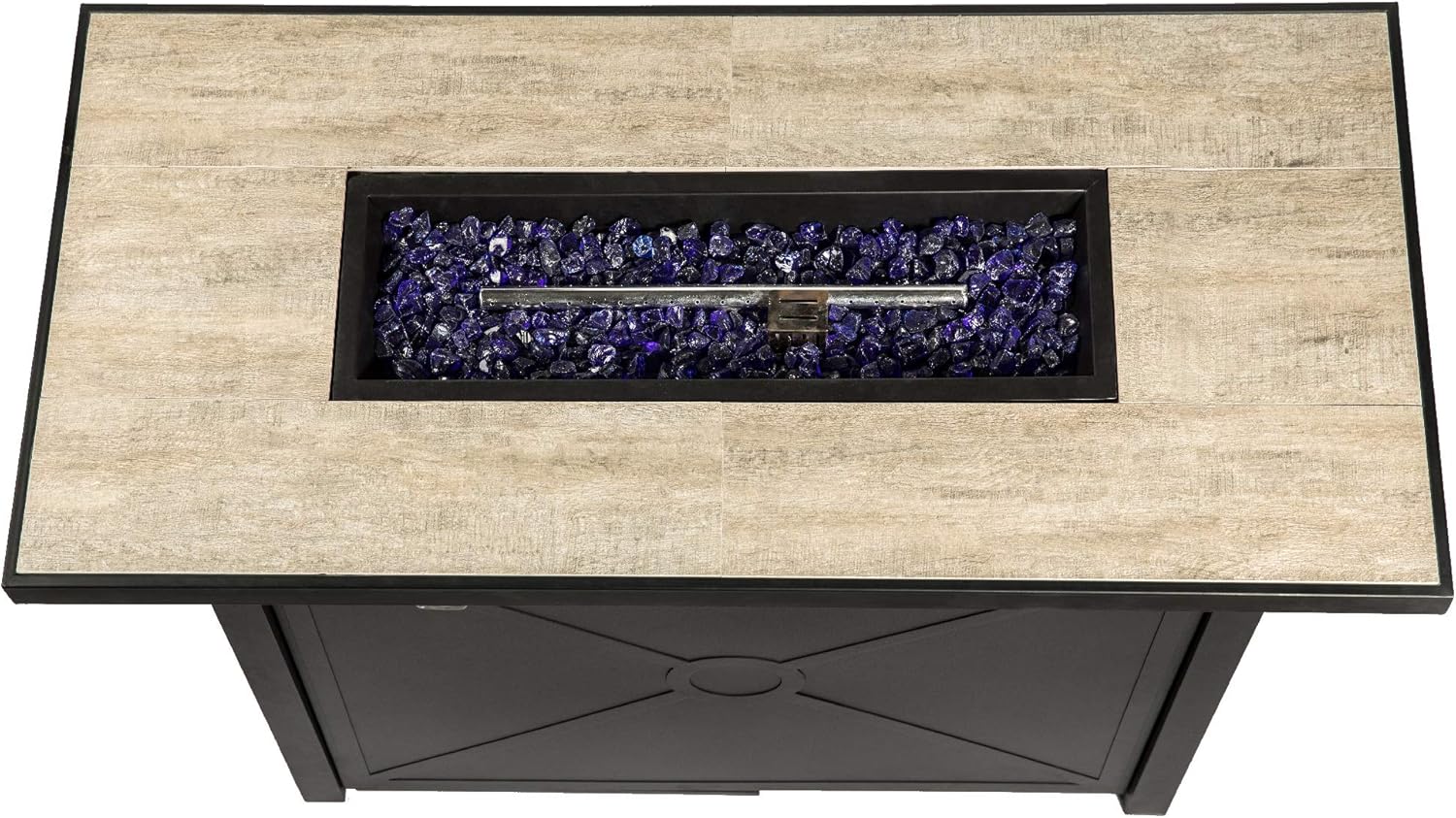 Teamson Home 40,000 BTU Rectangular Steel Outdoor Fire Pit Table Outside Propane Gas Firepit Tabletop with PE Wicker Base, 8.8 Pounds Lava Rocks, and PVC Cover for Patio Deck Backyard, 42 Inch, Black