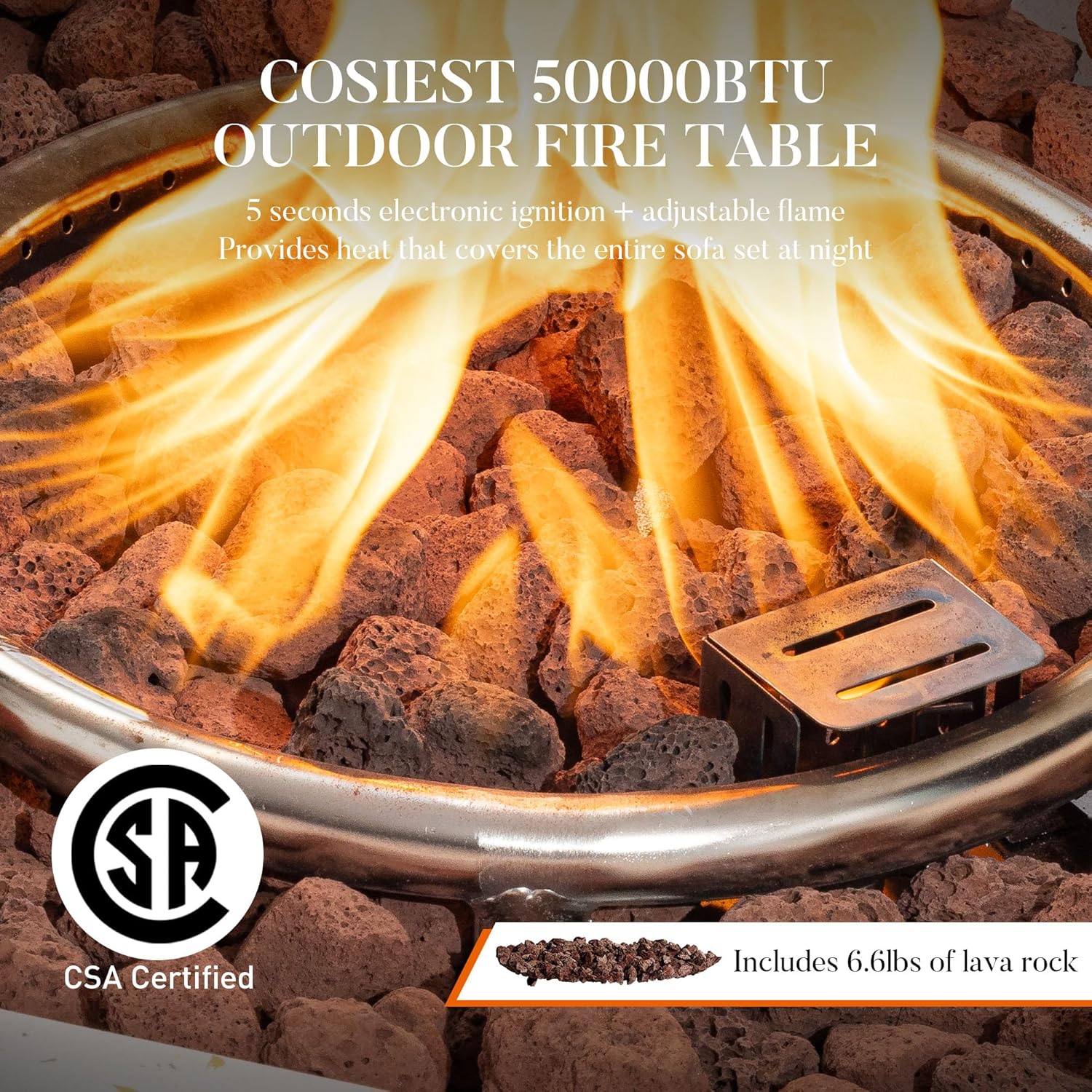 COSIEST Outdoor Propane Fire Pit Table w Compact Ledgestone 19-inch Square Graphite Base with Waterproof Cover, Certified, 40,000 BTU, Free Lava Rocks, Touch-up Pen, Fits 20lb (Grey&White)