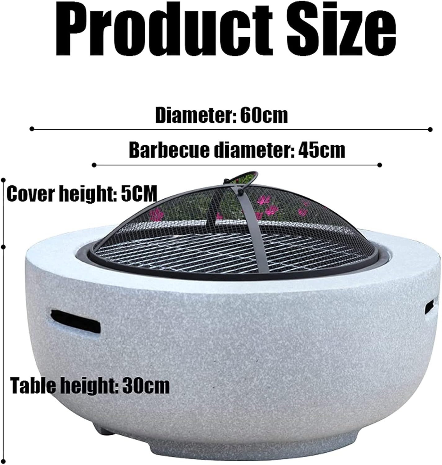 Fire Pit with BBQ Grill Shelf, Round Wood Burning Fire Pit, Outdoor Garden Heaters with Grill Grate, for Camping/Heating/Bonfire and Picnic