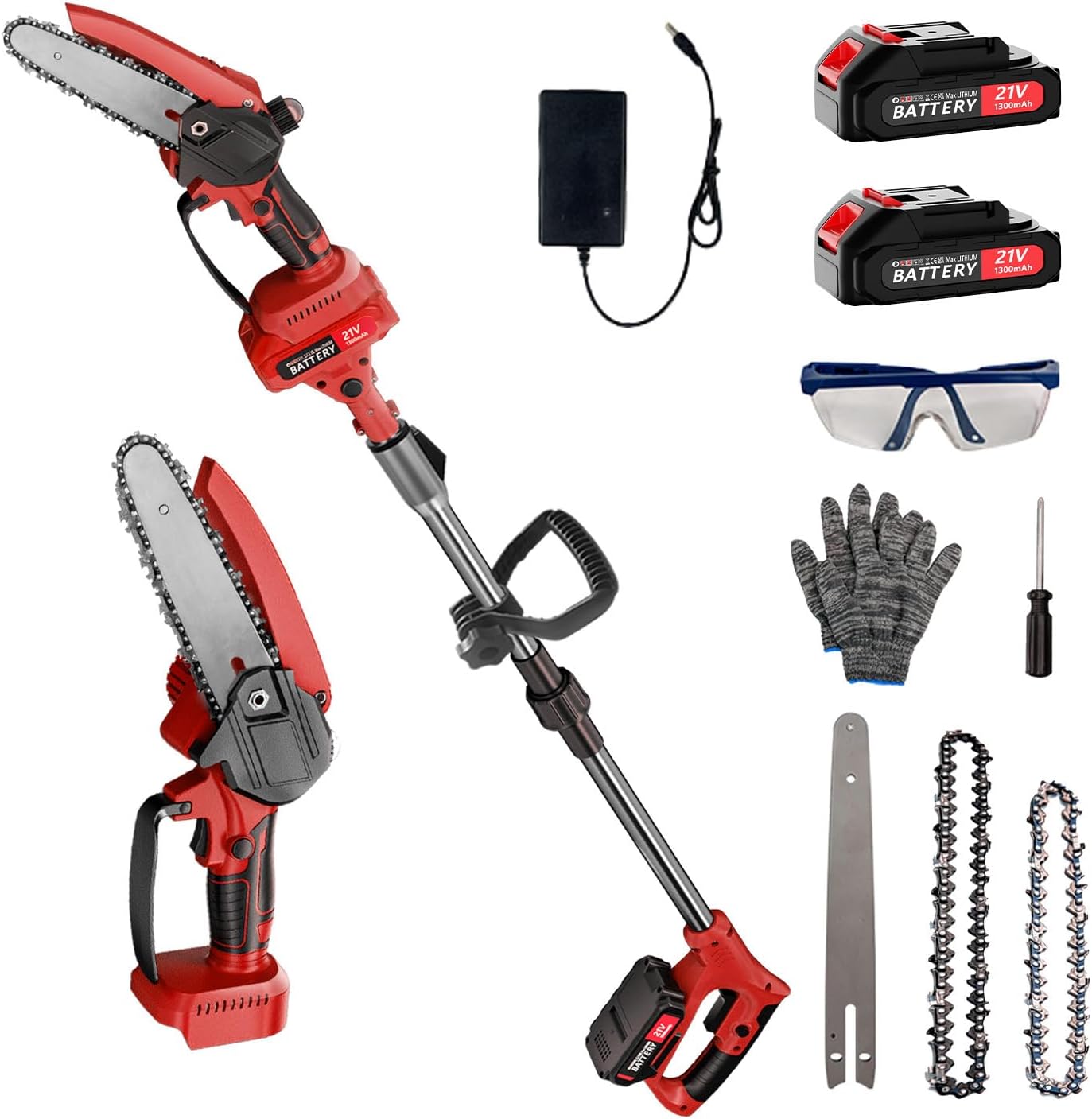 Cordless Pole Saw,550W Battery Powered Electric Pole Saw for Tree Trimming,Red Adjustable Extension Tree Branch Cutter