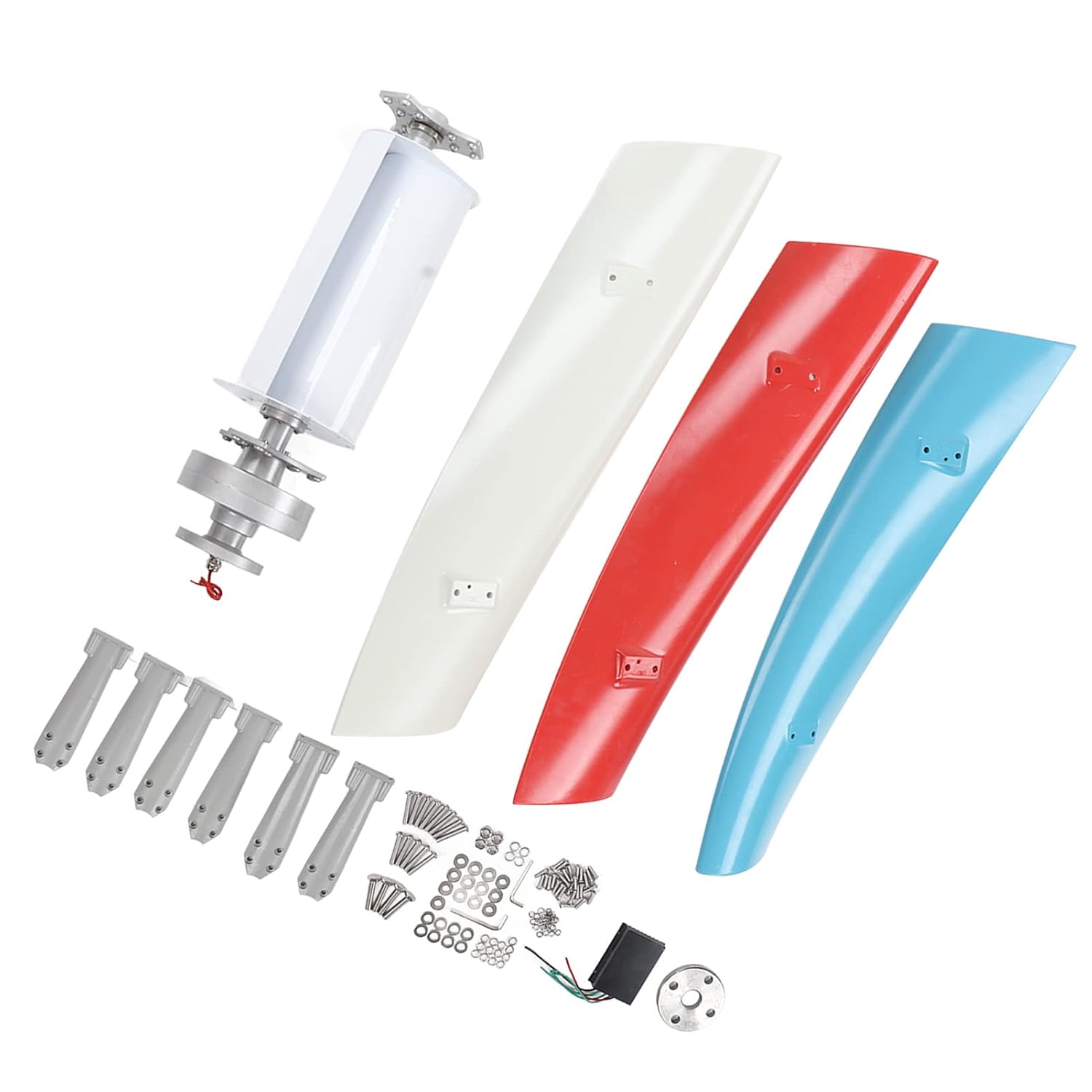 Vertical Wind Generator, 100W Stable Running Wind Generator White Red Blue 3 Blades for Business (12V)