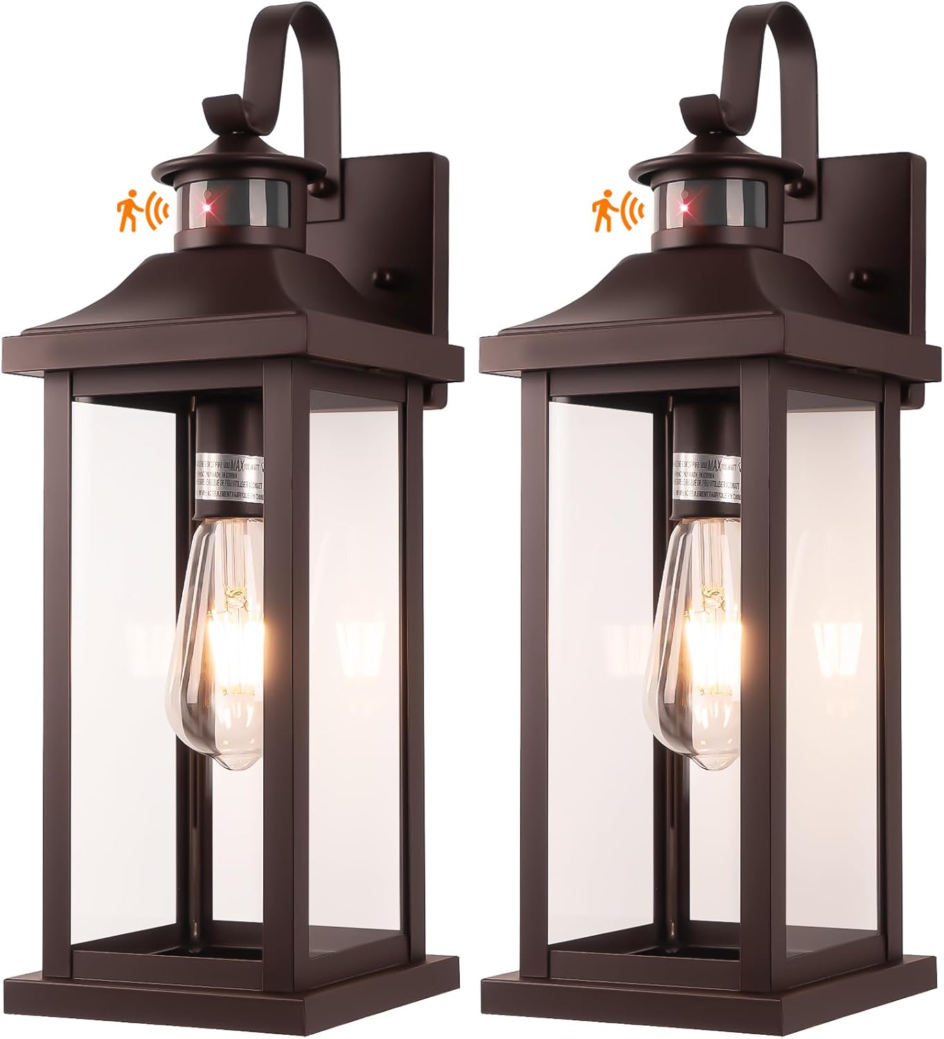Dusk to Dawn Motion Sensor Outdoor Lights Oil Rubbed Bronze 2-Pack, 18 Inch Large Outdoor Light Fixtures Brown Exterior Lights Photocell IP65 Waterproof Outside Lanterns for House Vintage