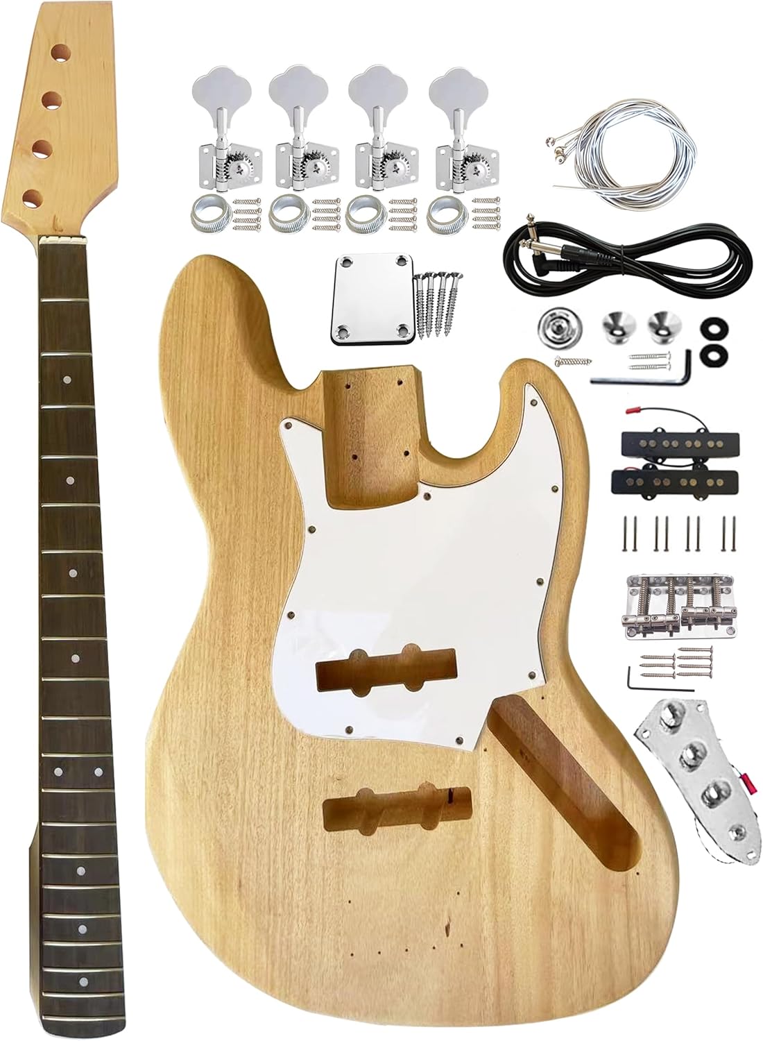 Bass Guitar Kit JB Bass Style Beginner Kits 4 String Right Handed with Maple Neck Rosewood Fingerboard Chrome Hardware Build Your Own Bass Guitar DIY