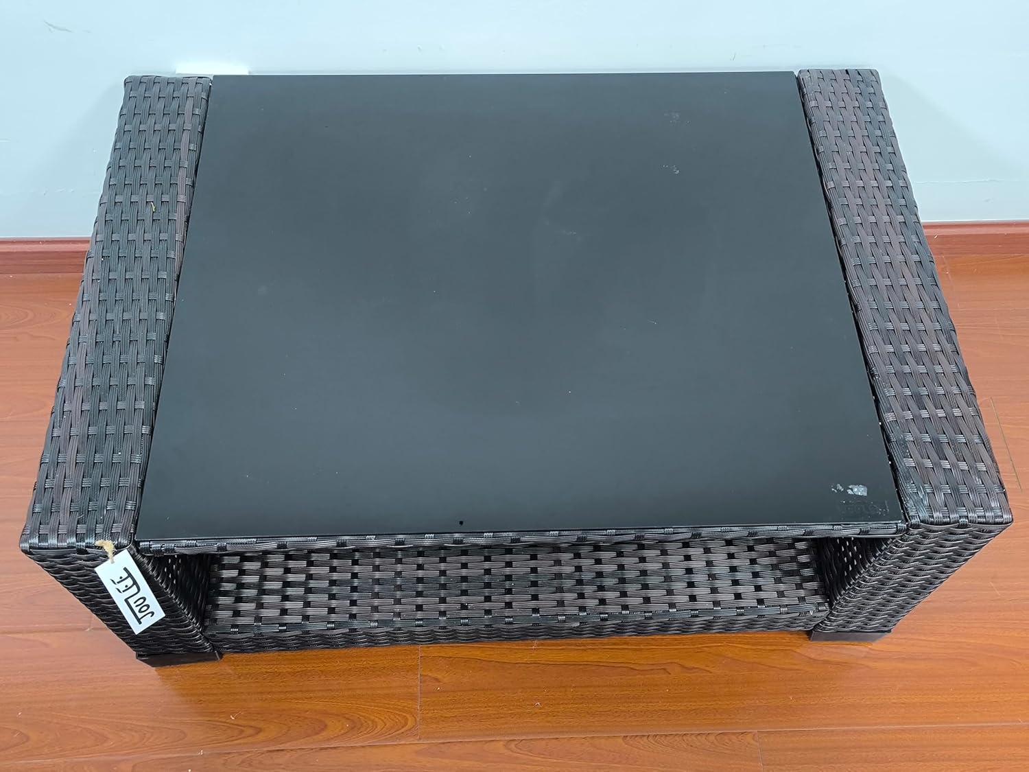 JOULEE Wicker Patio Furniture - Square Outdoor Coffee Table, with Tempered Glass Tabletop & Rust-Resistant Coated Steel Frame, Compatible with Sectional Sofas, Ideal for Garden, Pool, Balcony, Black