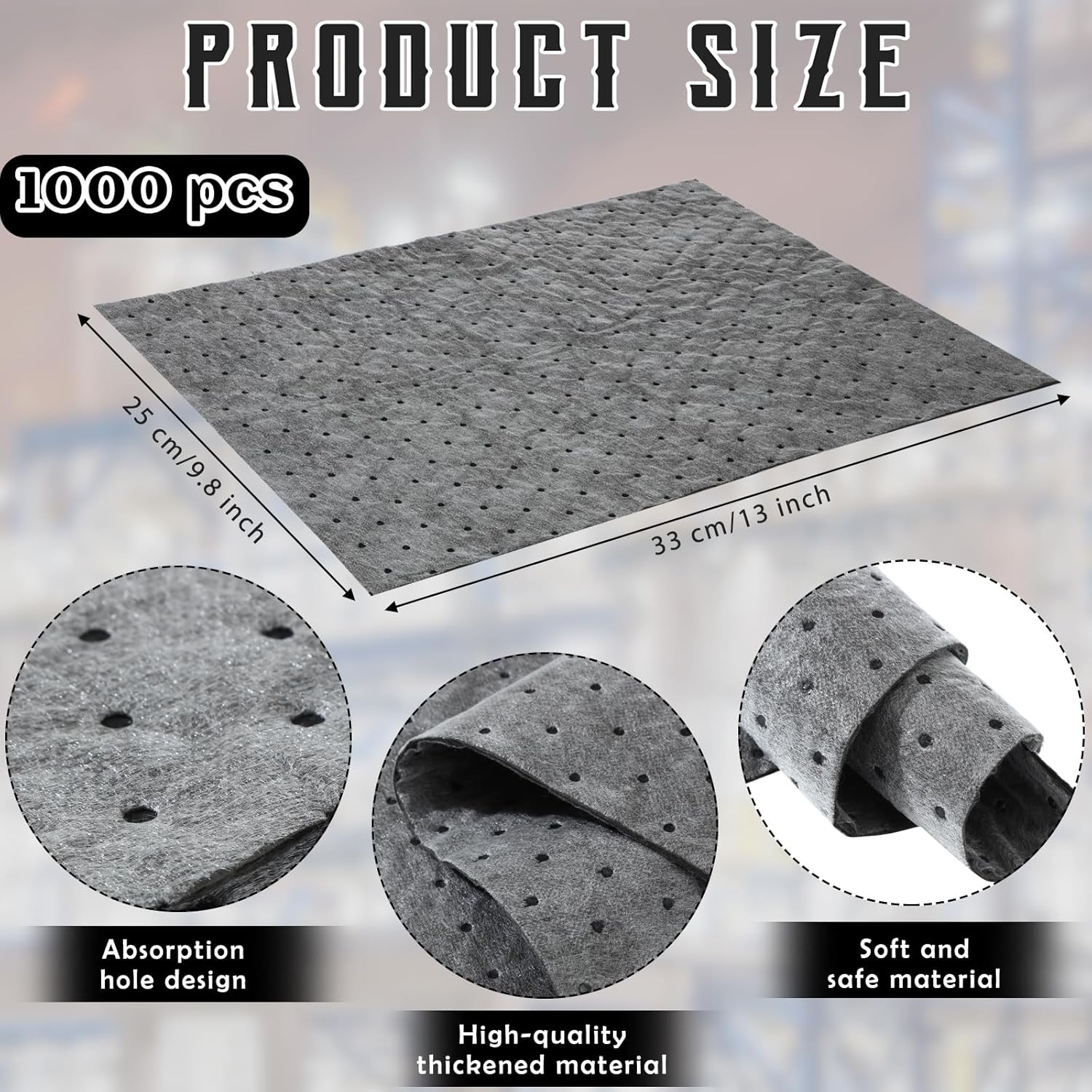 Hoolerry Oil Absorbent Pads Weight Dimpled Pad Garage Accessories Water Absorbent Mat Oil Spill Mat for Absorbing Protecting Home Garage Basement(9.8 x 13 Inch,Gray,1000 Pcs)