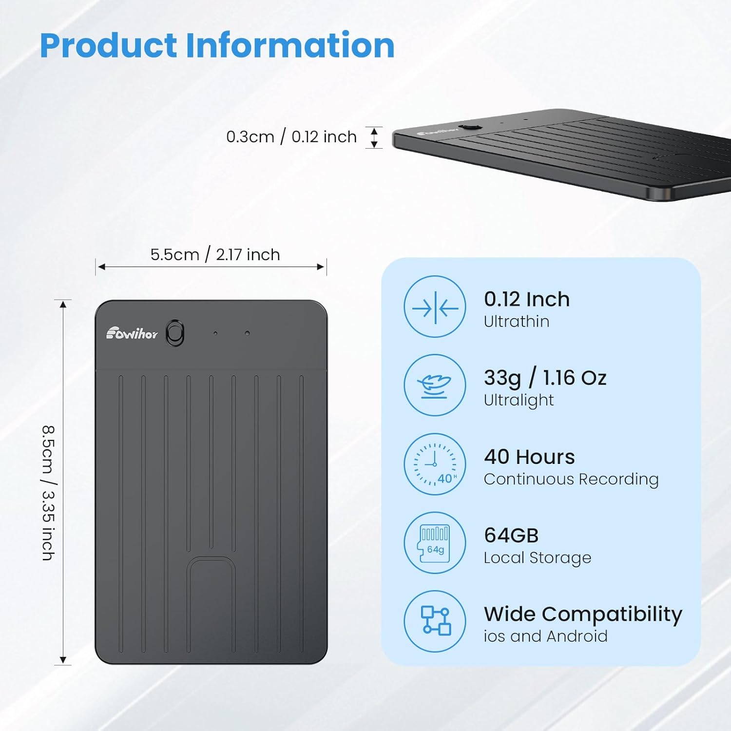 AI Voice Recorder, Transcribe & Summary Voice Recorder with Playback, Digital Voice Recorder Supporting Real-Time Translation in 59 Languages, Audio Recorder for Lectures, Meetings, 64GB Memory