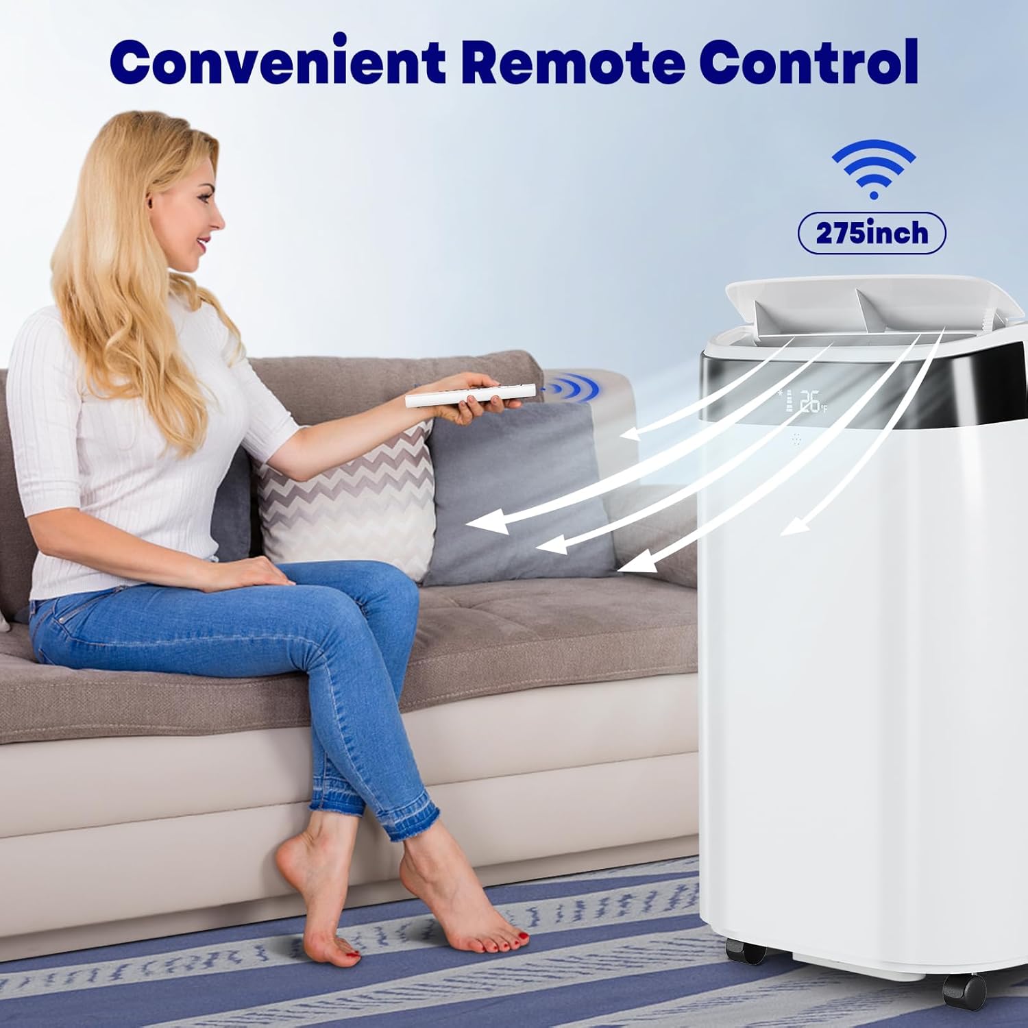 Portable Air Conditioner 10000 BTU with Remote, 4-In-1 AC Unit for Rooms Up to 450 Sq.Ft, Cooling, Fan, Dehumidifier & Sleep Mode, 3 Speeds, Auto Swing, 24H Timer for Home, Bedroom, Office