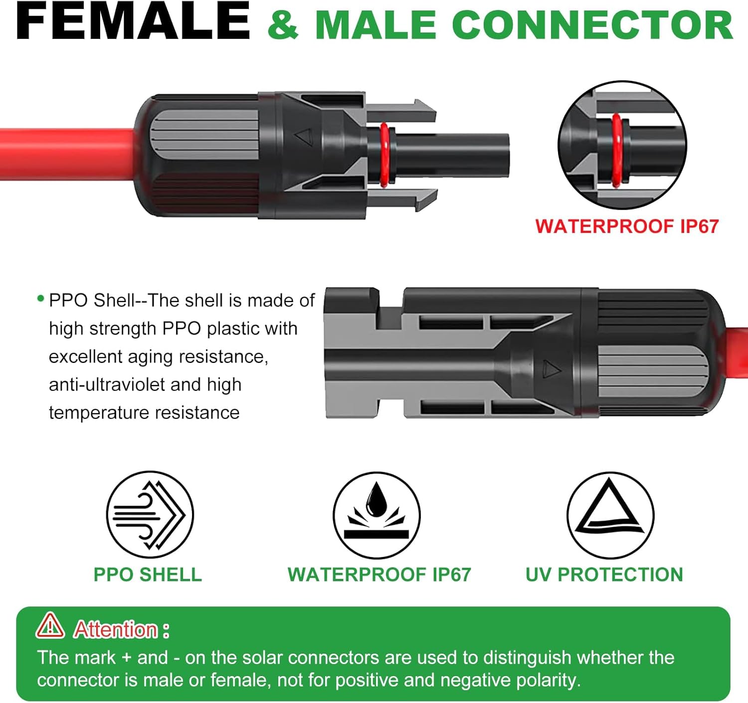 Oududianzi 10AWG Solar Extension Cable 70Ft, Solar Panel Extension Cable, 10 AWG Solar Wire, PV Wire, Solar Panel Wires and Connectors for Solar Systems (70FT Red+70FT Black)