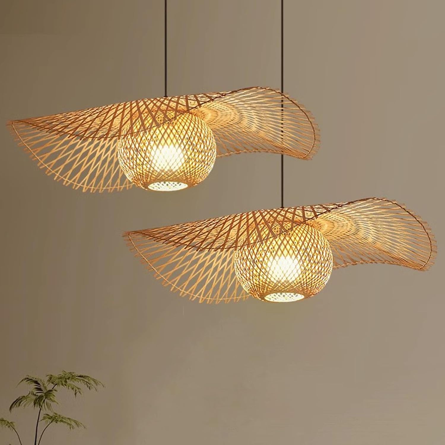 Hand-Woven Bamboo Hanging Lamp, Adjustable Woven Pendant Lighting New Chinese Bamboo Chandelier Zen Style Commercial Lighting Fixtures(20x65cm)