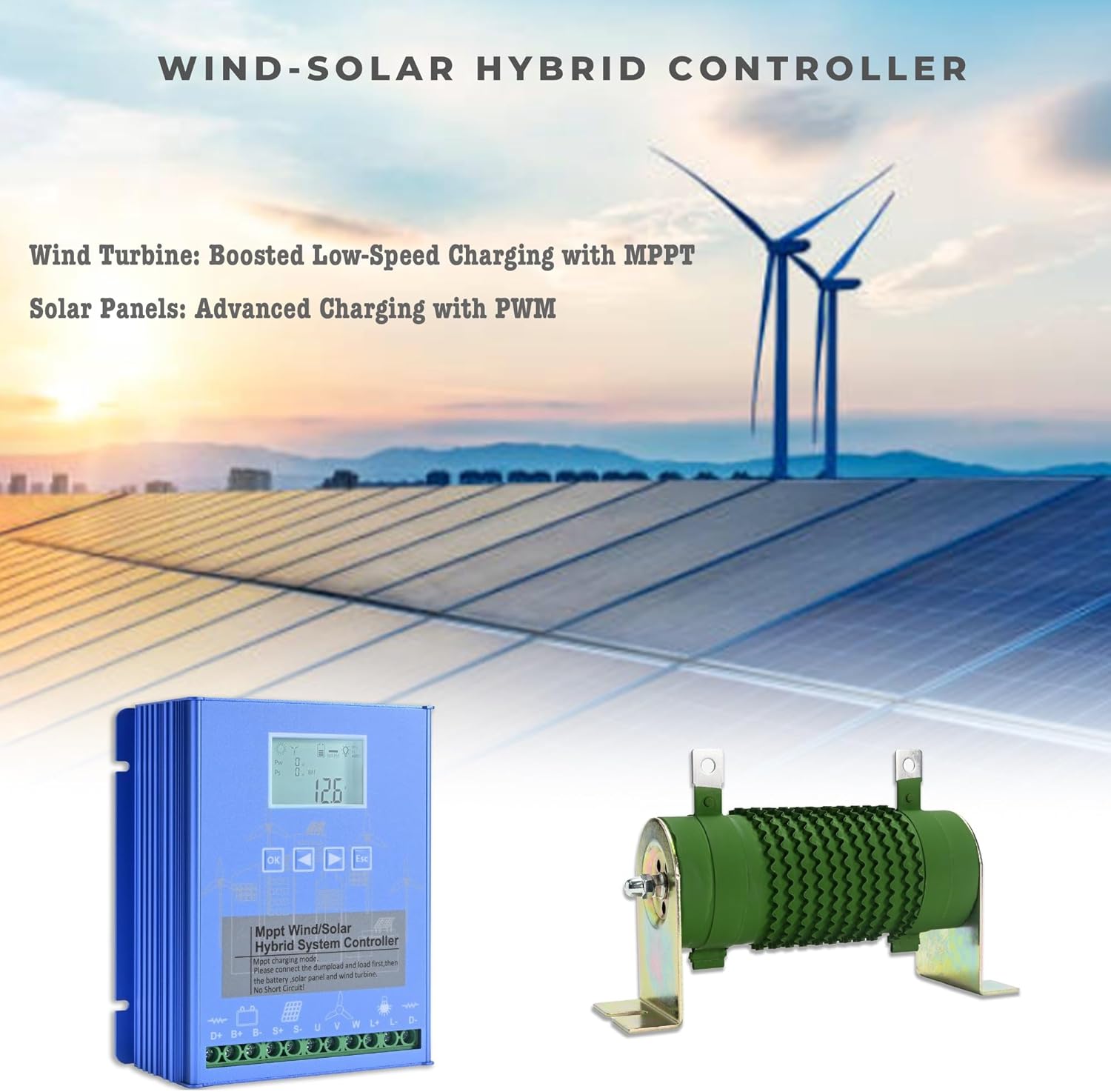 Wind Solar Hybrid Charge Controller, 1400W Wind and Solar Charge Controller, Auto 12V/24V Battery Off Grid Controller Boost MPPT 800W Wind Turbine, 600W Solar Panel
