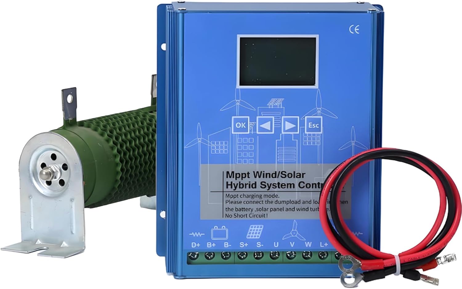 800W Wind and Solar Hybrid Charge Controller with LCD Display and Dump Load, Wind and Solar Complementary Regulator, Mppt Boost Charging, 800W Wind Turbine 600W Solar Panel 24/48V