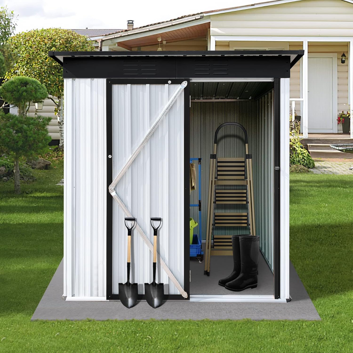 Sheds Outdoor & Storage, Metal Utility Tool House with Lockable Door & Shutter Vents, Waterproof Storage Garden Shed for Backyard Lawn Patio