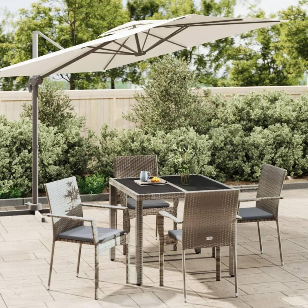 Furniture Sets 5 Piece Patio Dining Set with Cushions Gray Poly Rattan,Contemporary Patio Dining Set with WeatherResistant Poly Rattan and Comfortable Seating Garden Conversation Sets