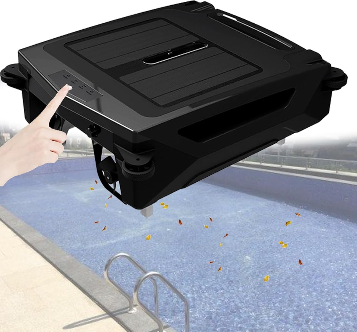 Pool Sur-face Cleaner Robot with Solar/Rechargeable with Dual Charging Mode, Cordless Robotic Pool Cleaner, 3.4L Smart Pool Skimmer Basket, Auto-Turn