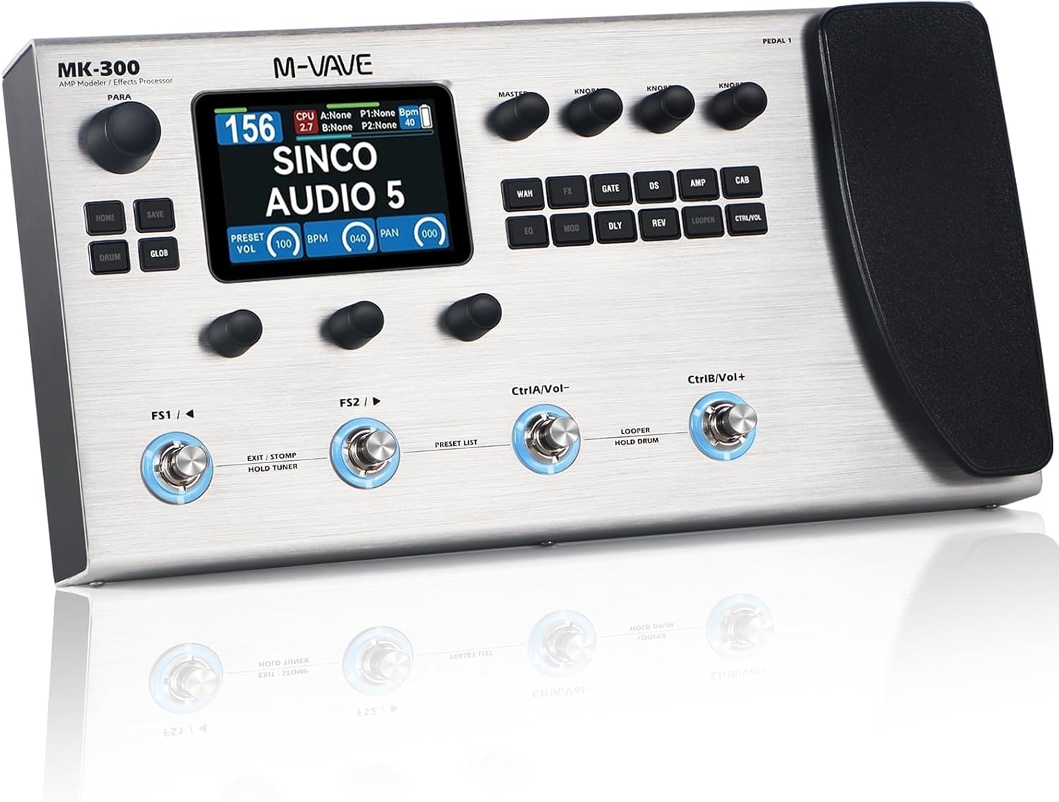 MK-300 Guitar Multi-Effects Pedal with 3.5'' LCD Screen, 320+ Effects,100 Cabs, 301.7s Looper, 128 Drum Machine,120 Amp Modeling, ANN Modelling Technology, USB,XLR and MIDI Support.