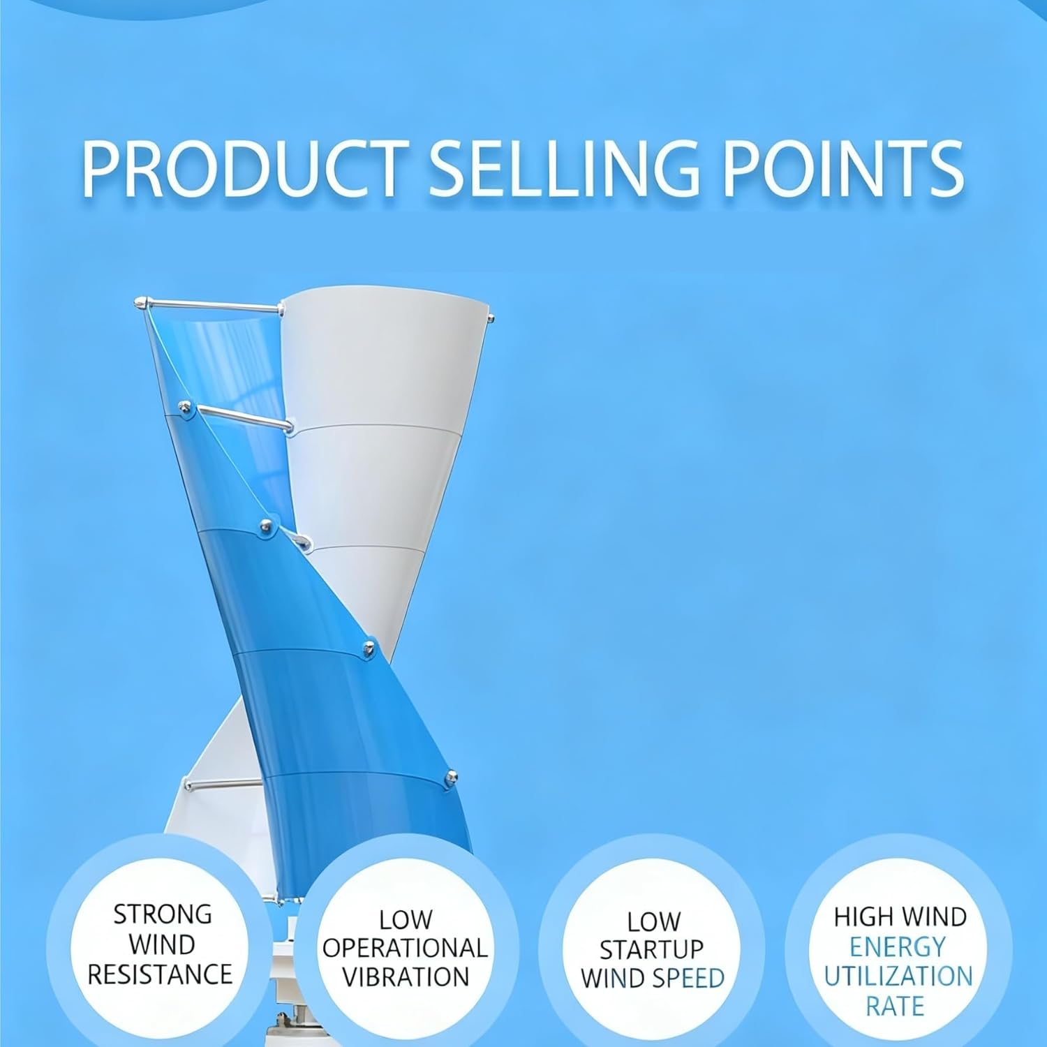 Wind Generator, 100W Spiral-Type Vertical Axis Wind Generator, for Landscape Street Lights,for Home, Farm, RVs, Boats