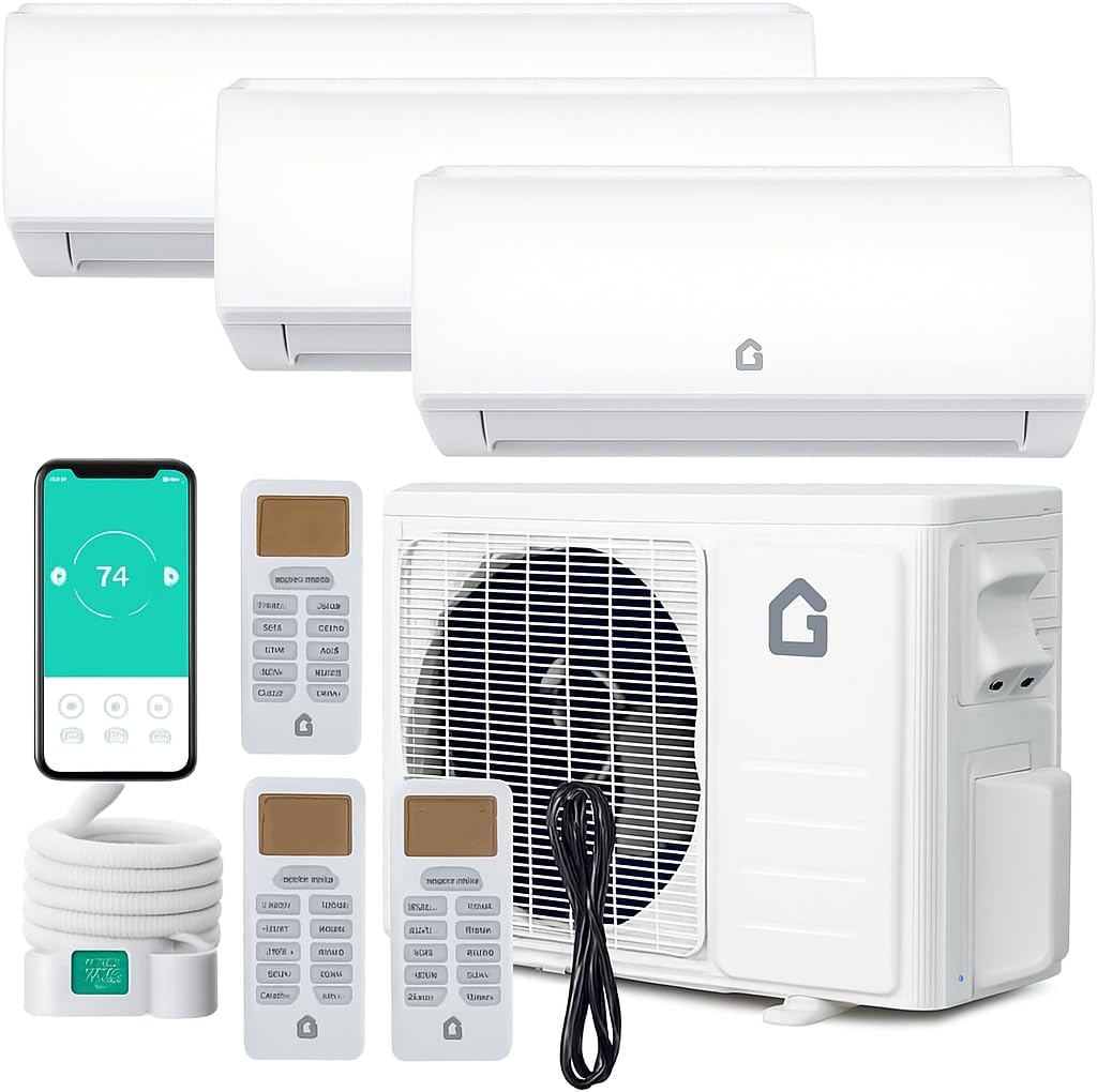 Towallmark 28000 BTU Tri Zone WIFI Mini Split AC/Heating System, 20 SEER2 3 Zone 9000 + 9000 + 12000 BTU Ductless Split Air Conditioner with Pre-Charged Condenser & Heat Pump, 208-230V