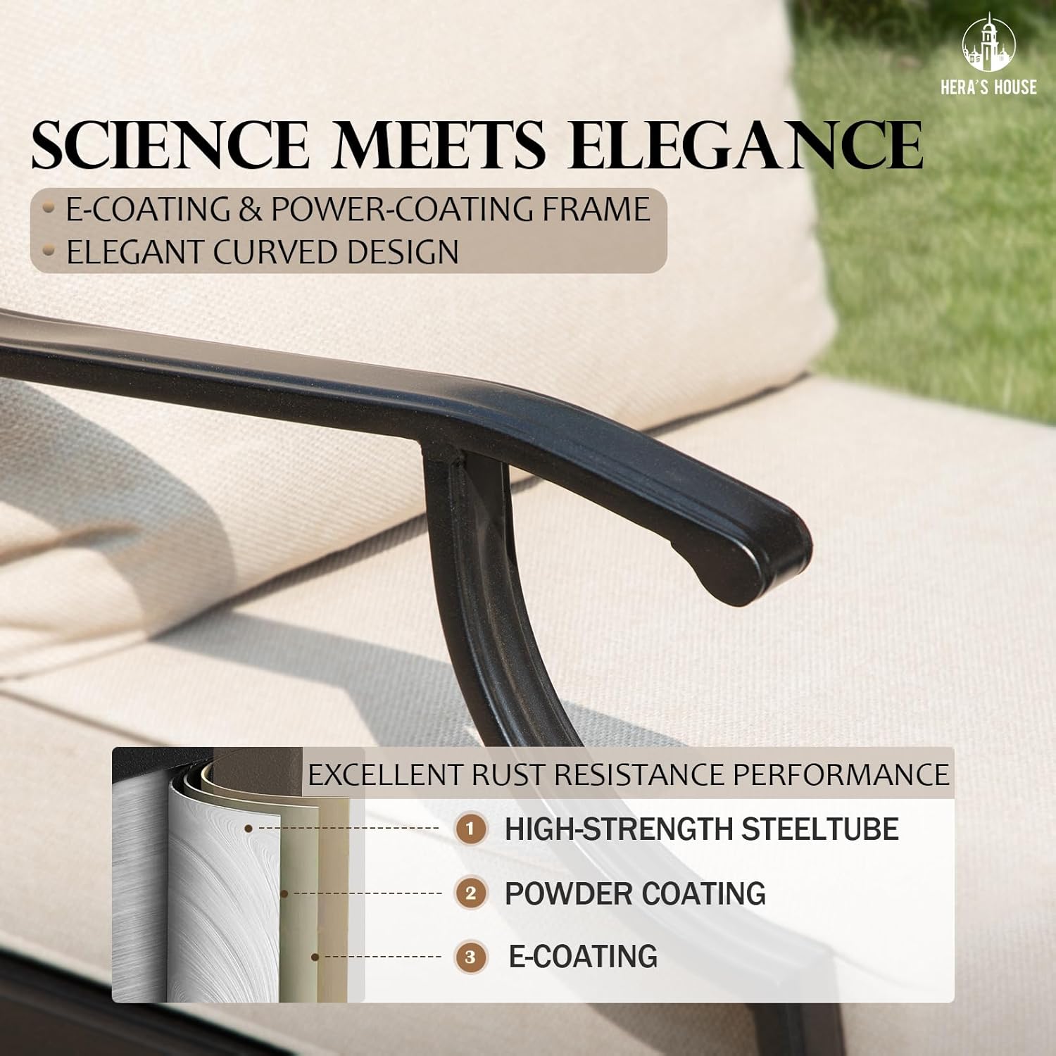 HERA'S HOUSE 6 Pieces Patio Furniture Set with Fire Pit Table, 2 x Swivel Chair, 2 x Ottoman, 3-Seat Sofa with 45