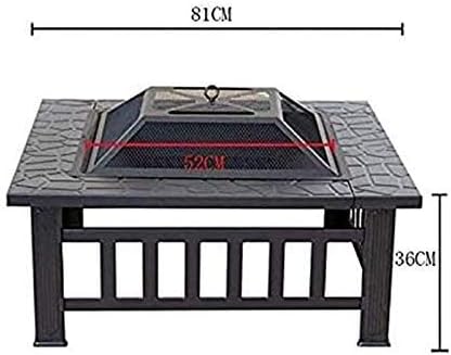 Garden Fire Pit Grill Bowl Grill Barbecue Rack Outdoor Fire Pit, Metal Fire Bowl BBQ Grill Table with Mesh Spark Screen Cover for Patio Backyard Beach Picnic Camping Etc